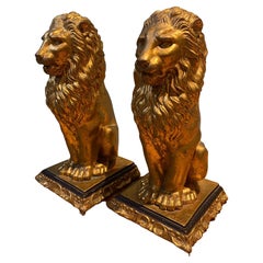 Pair of Early 20th Century Gilt Finish Seated Lion Bookends