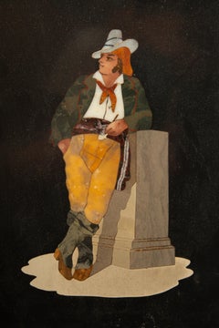 Pair of Early 20th Century Gilt framed Pietra Dura of a Man and a Woman