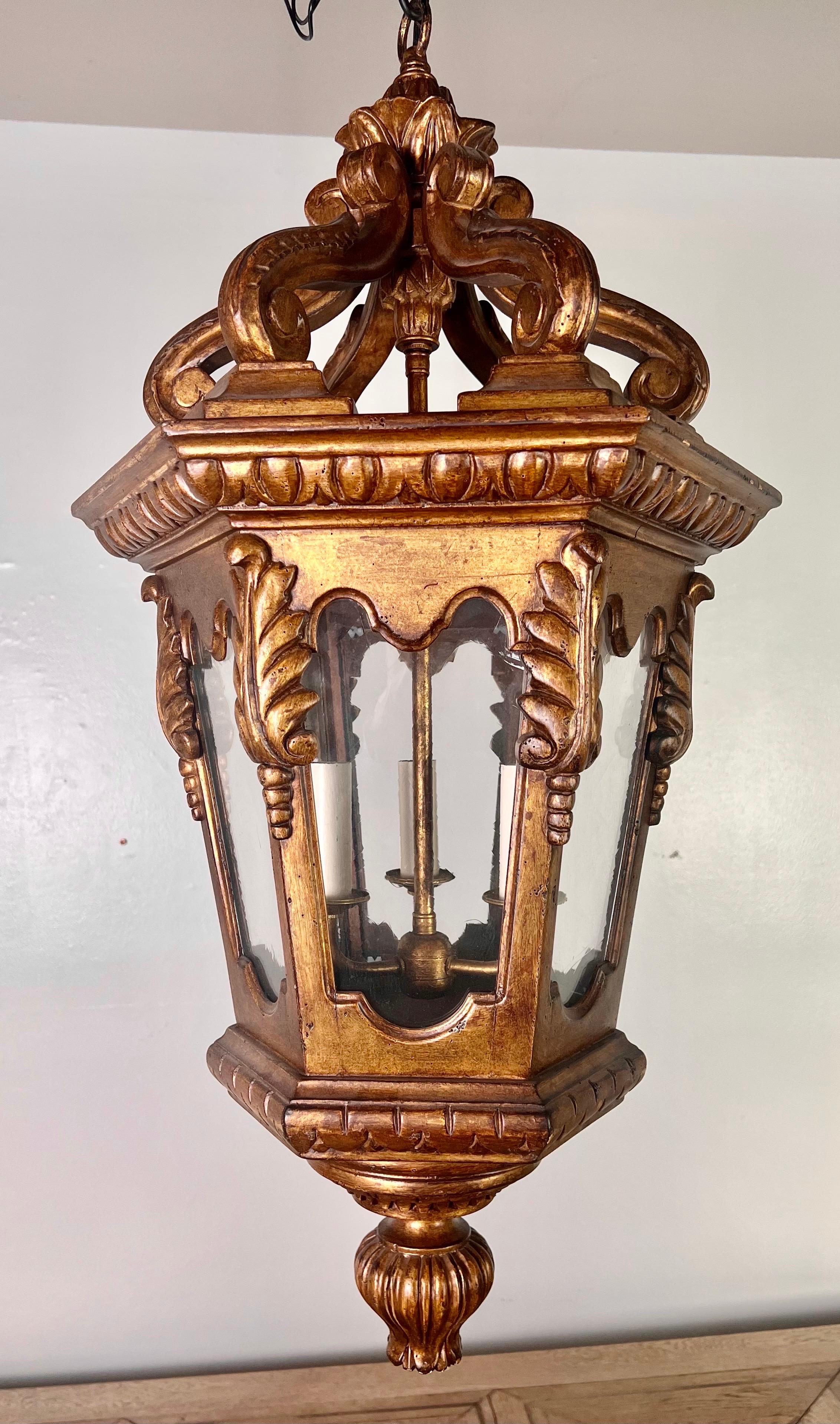 Baroque Pair of Early 20th Century Gilt-Wood Lanterns