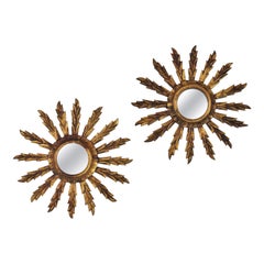Pair of Early 20th Century Giltwood Mini Sunburst Mirrors