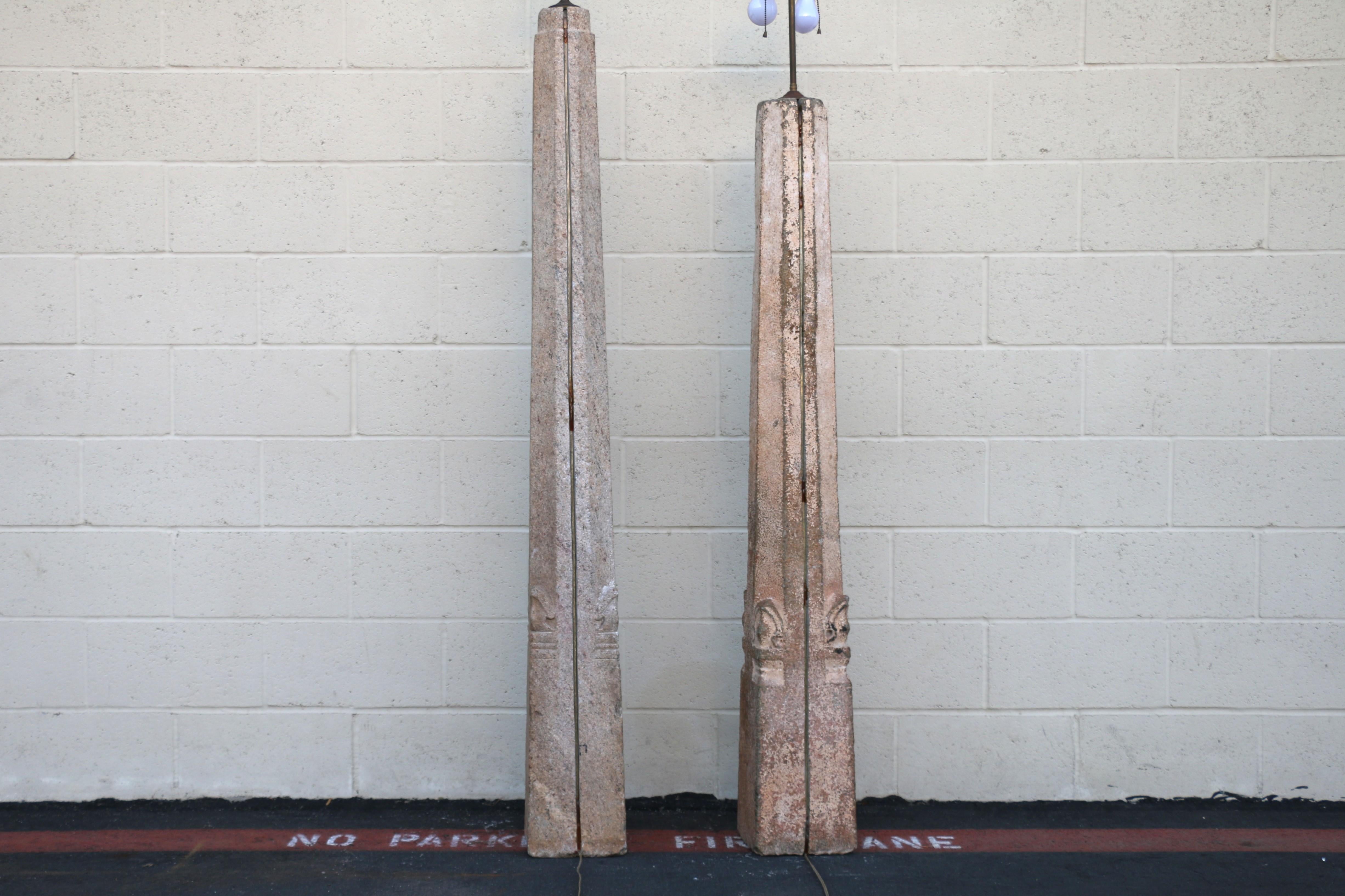 Pair of Early 20th-Century Granite Monumental Floor Lamp For Sale 5