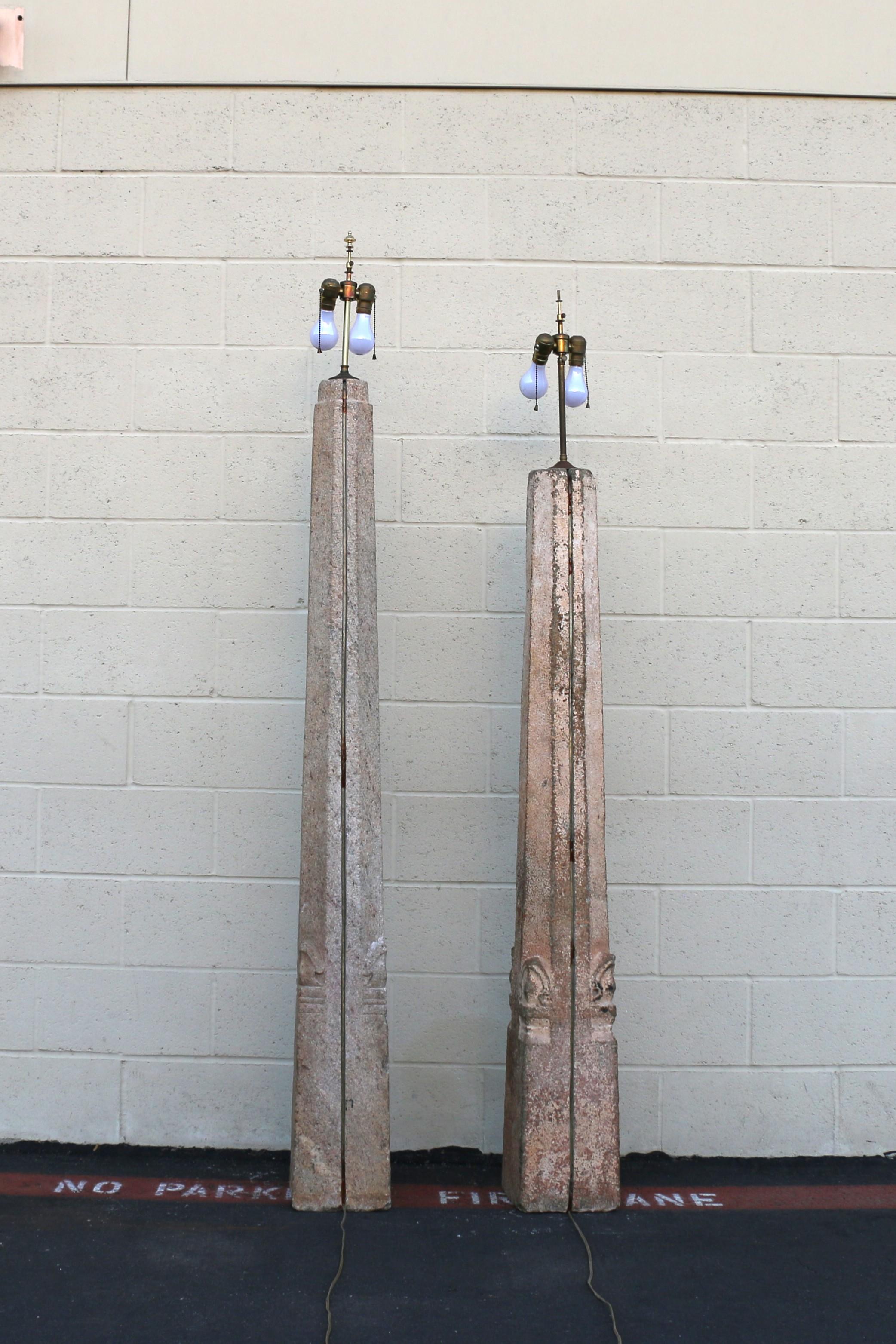 Pair of Early 20th-Century Granite Monumental Floor Lamp For Sale 6