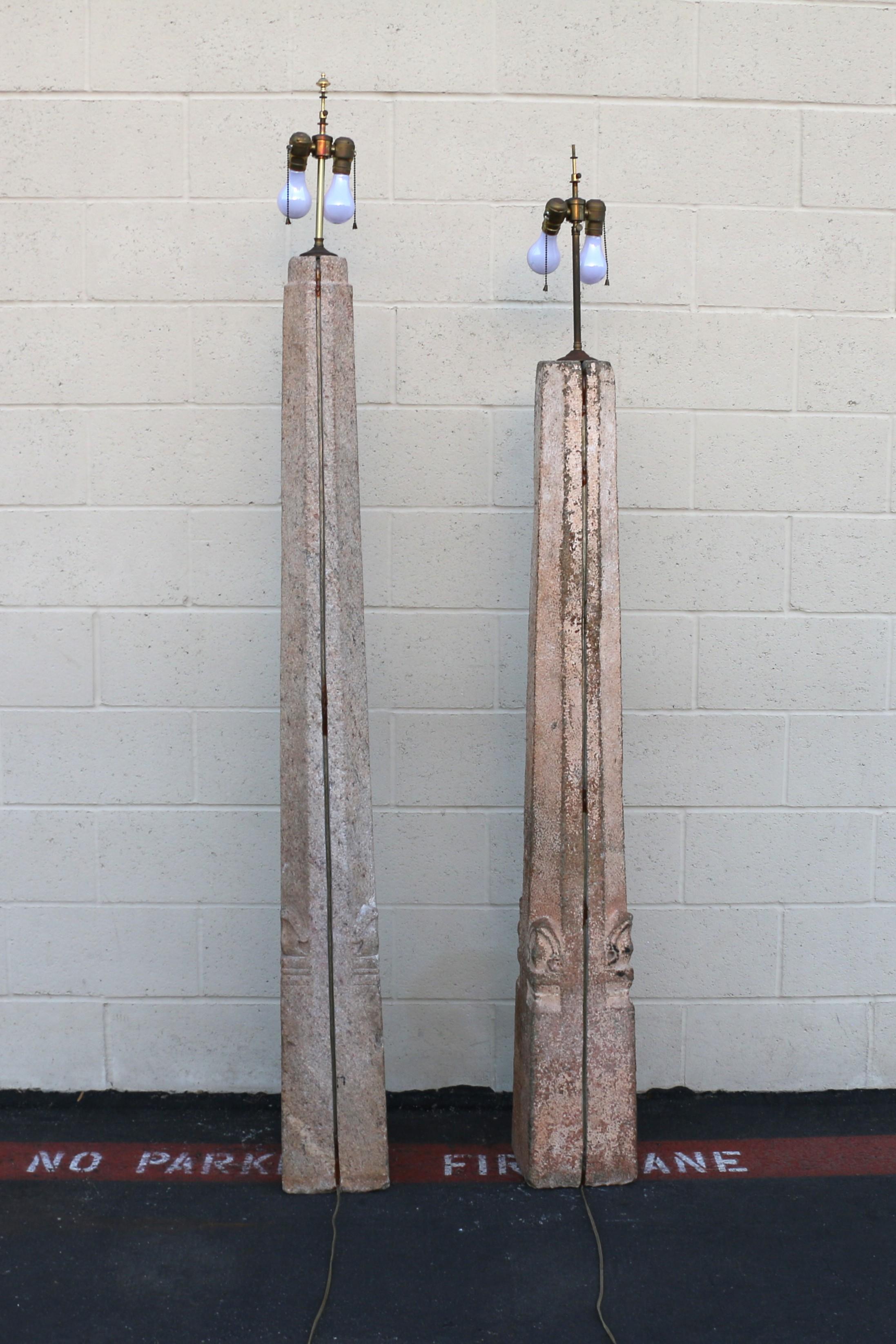 Pair of Early 20th-Century Granite Monumental Floor Lamp For Sale 7