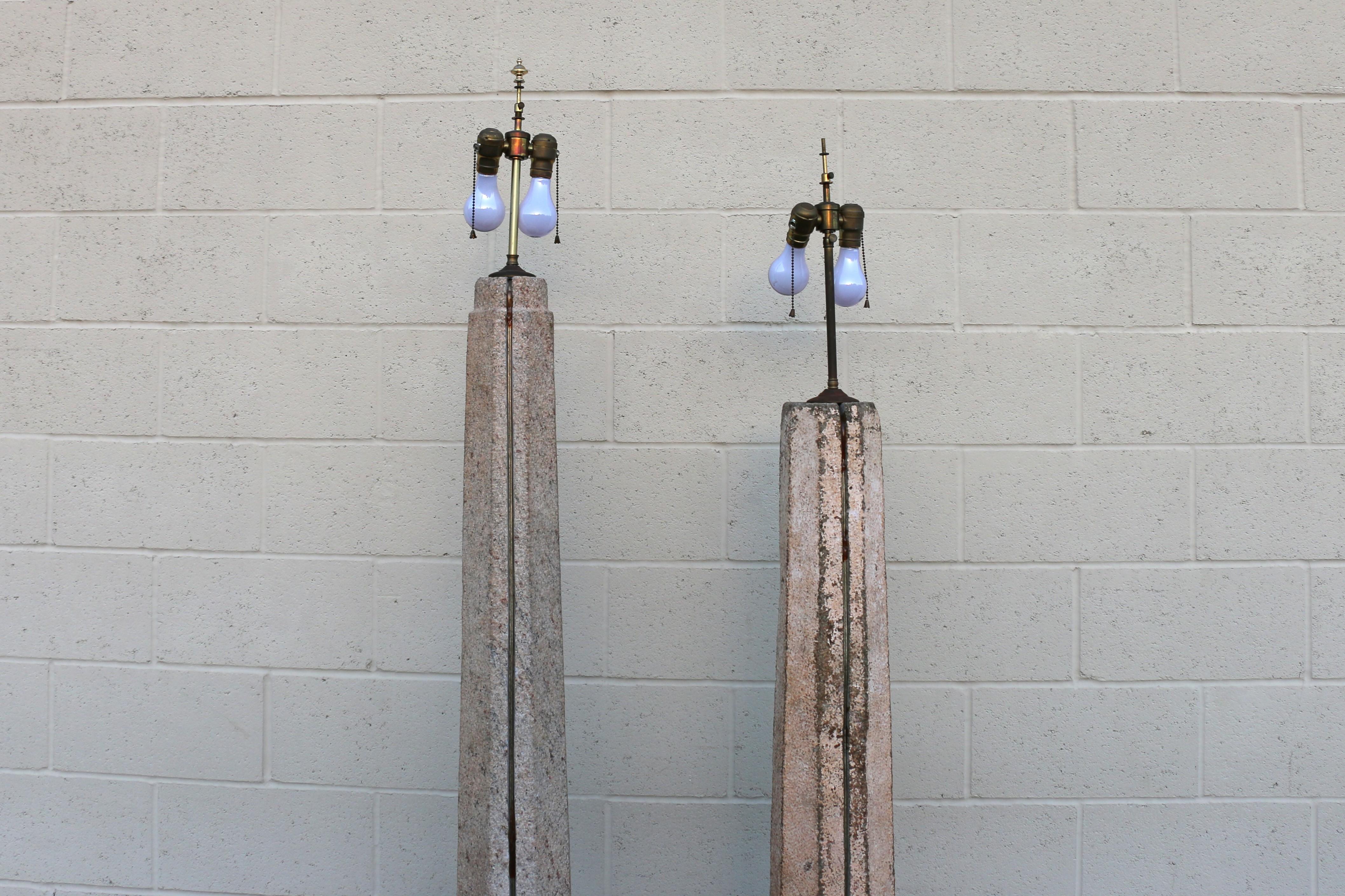 Pair of Early 20th-Century Granite Monumental Floor Lamp For Sale 8