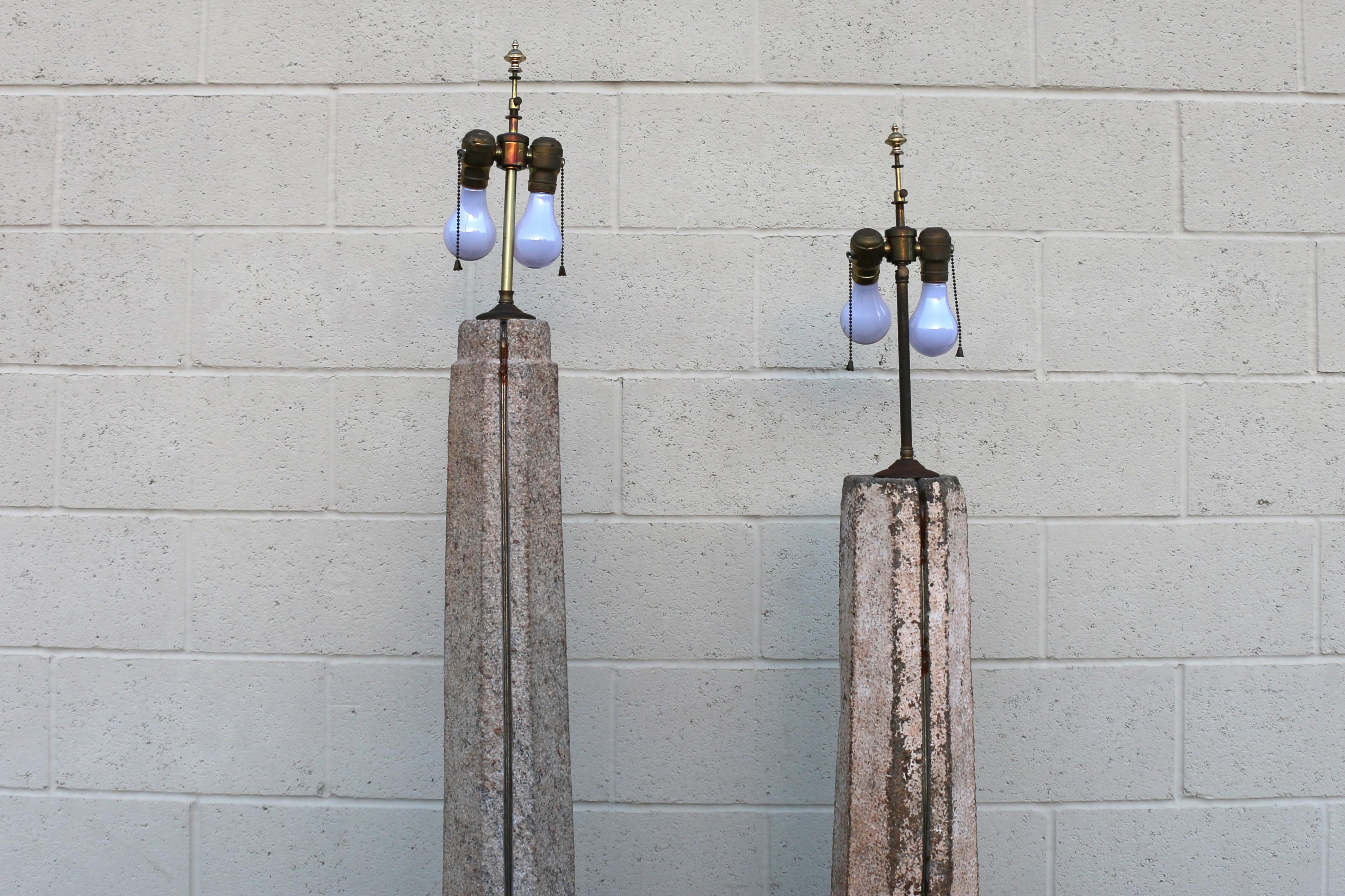 Pair of Early 20th-Century Granite Monumental Floor Lamp For Sale 9