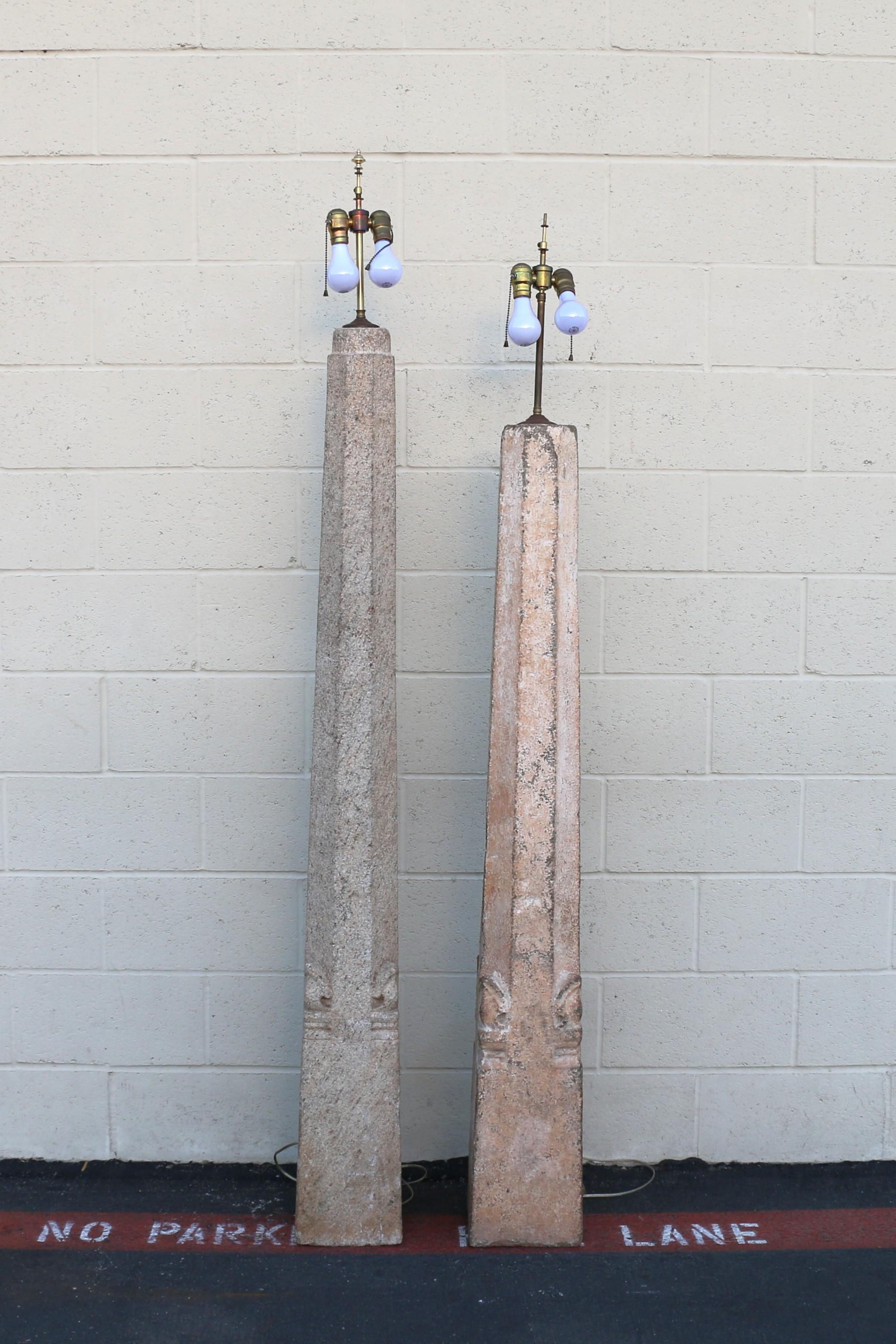 Rustic Pair of Early 20th-Century Granite Monumental Floor Lamp For Sale