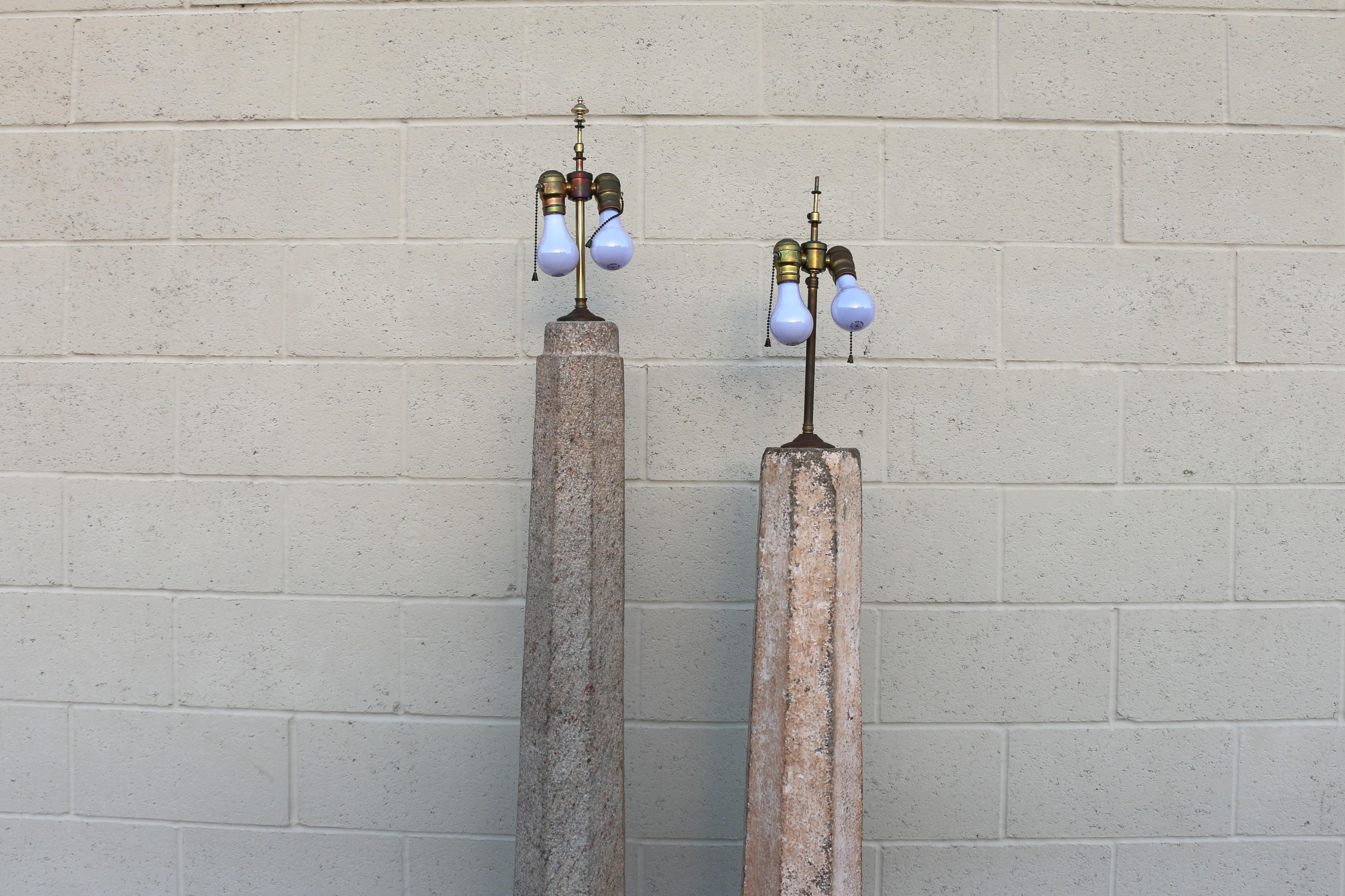 Moroccan Pair of Early 20th-Century Granite Monumental Floor Lamp For Sale