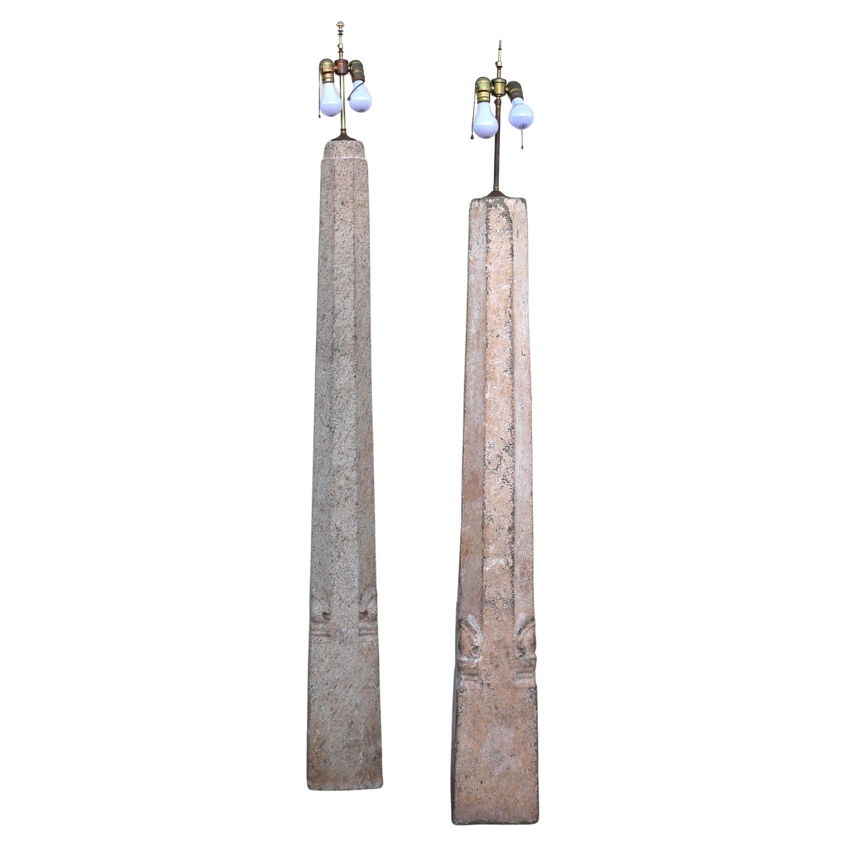Pair of Early 20th-Century Granite Monumental Floor Lamp For Sale