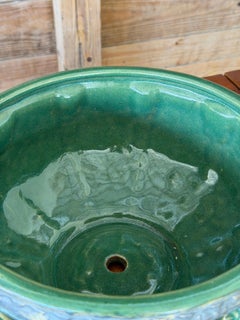 Pair of Early 20th Century Green Glazed Sculptural Leaf Motif Planter jardinière