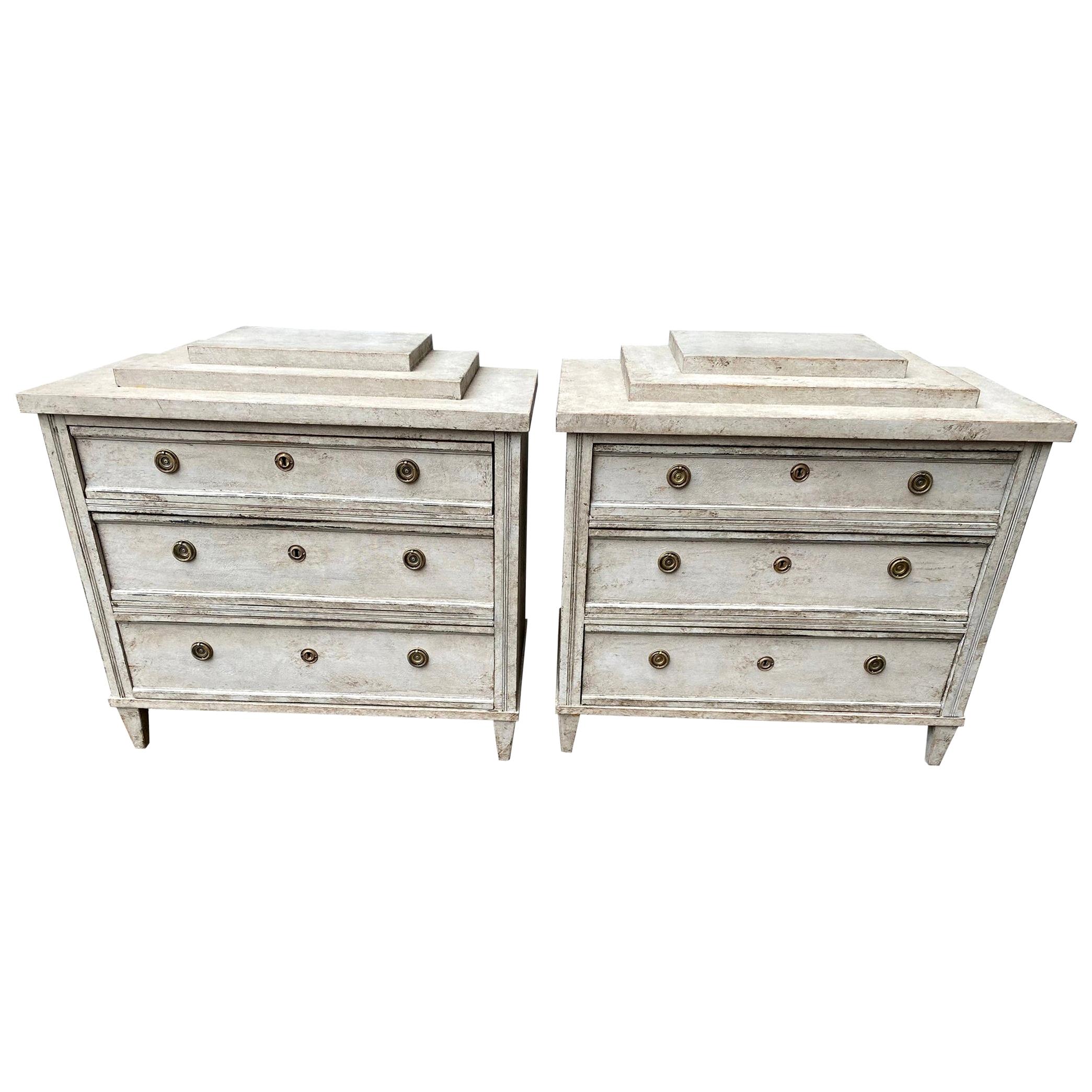 Pair Of Gustavian Style Painted Chest of Drawers
