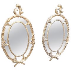 Pair of mid 20th Century Hand Carved Giltwood Georgian Style Gilt Mirrors