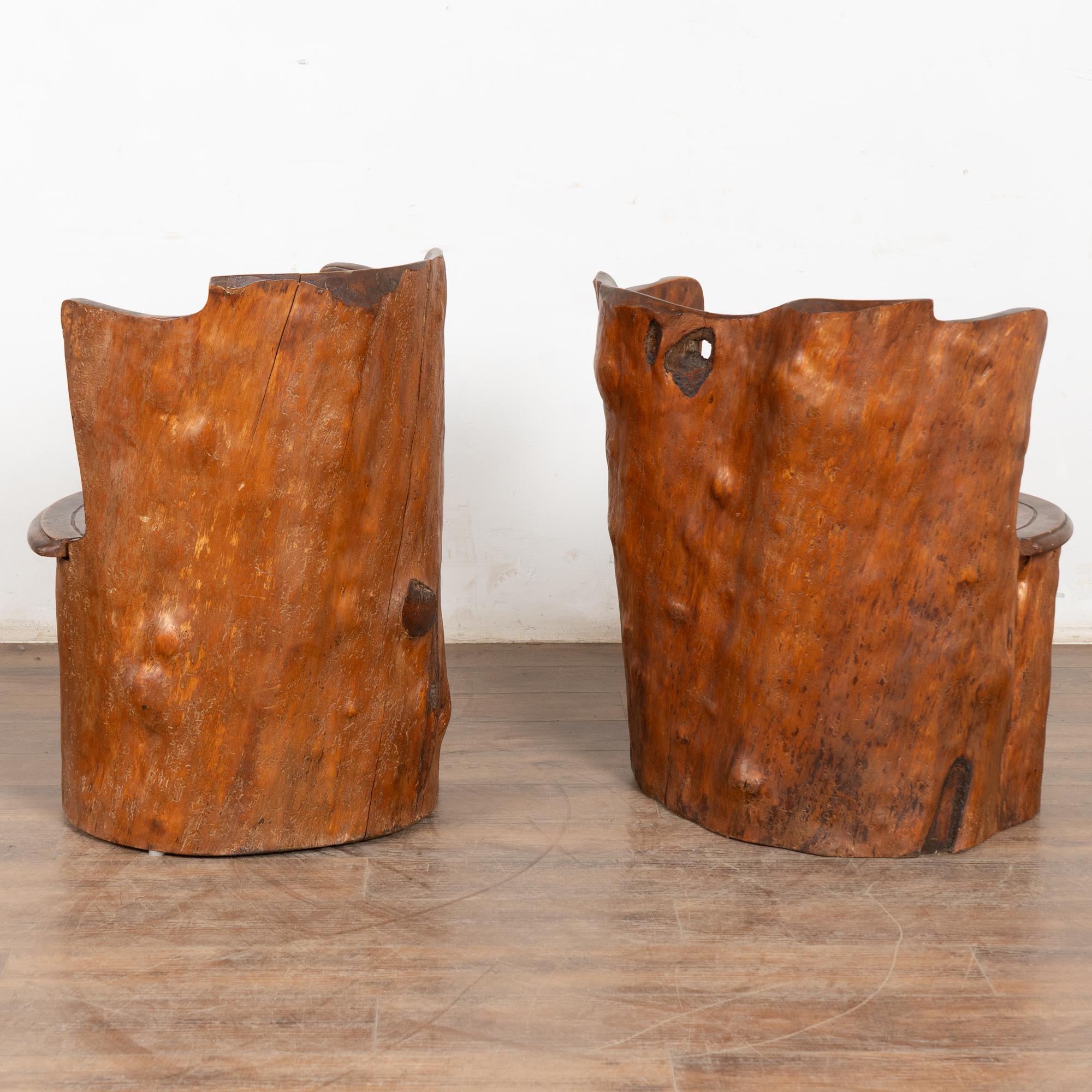 Paire de tabourets en rondins sculptés à la main 