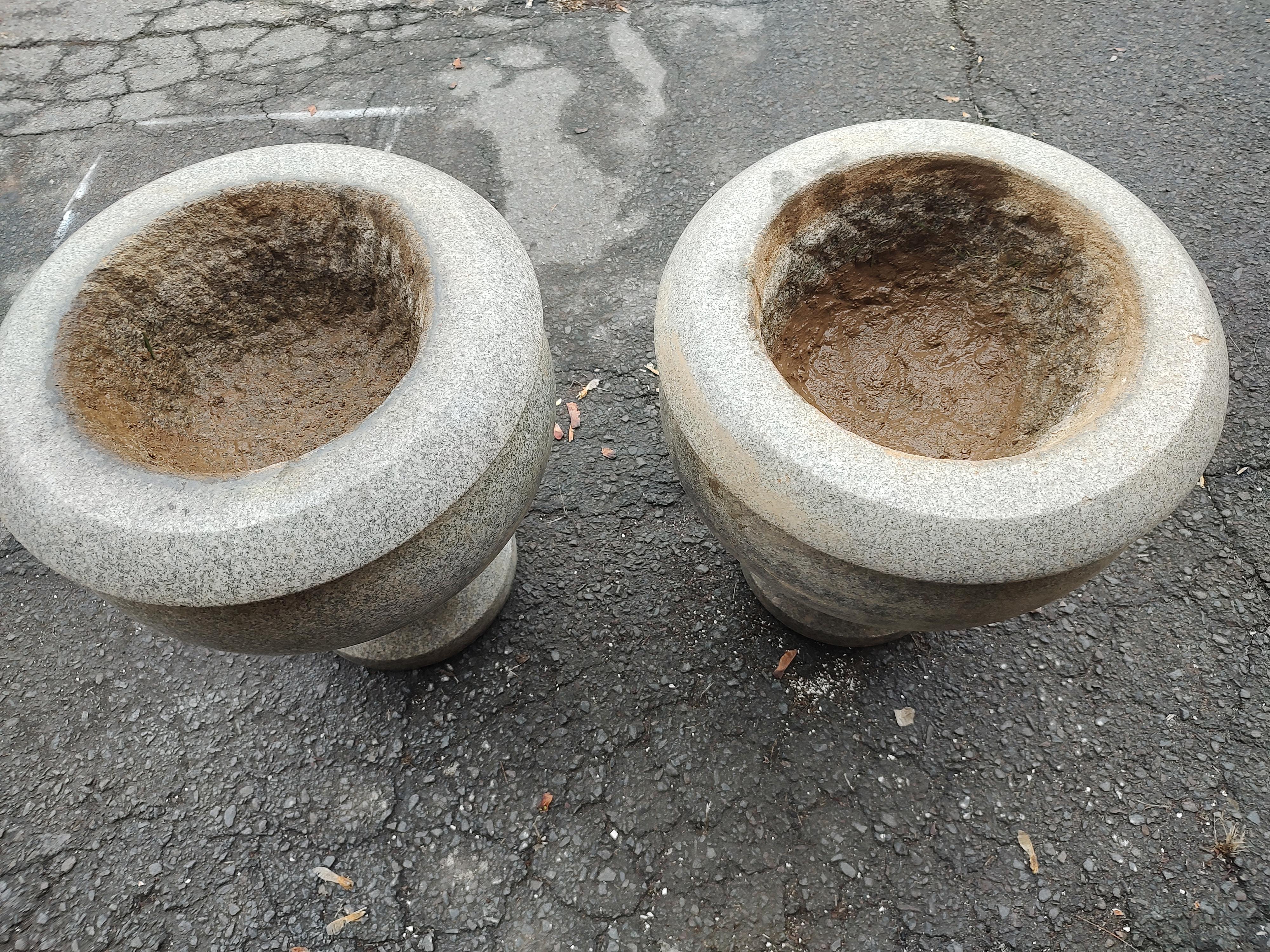 Pair of Early 20th Century Hand Chiseled & Polished Granite Garden Urns Planters For Sale 6