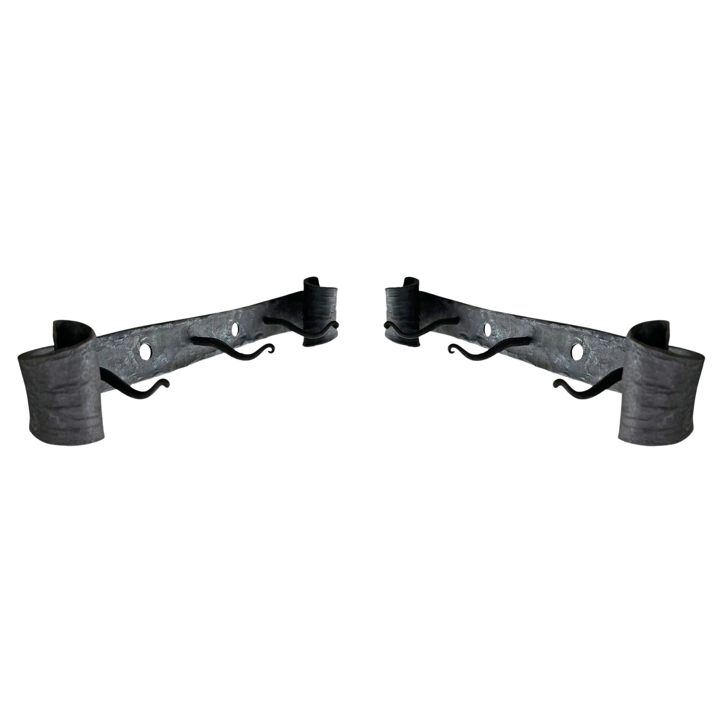 Pair of Early 20th Century Hand-Wrought Iron Wall Hooks