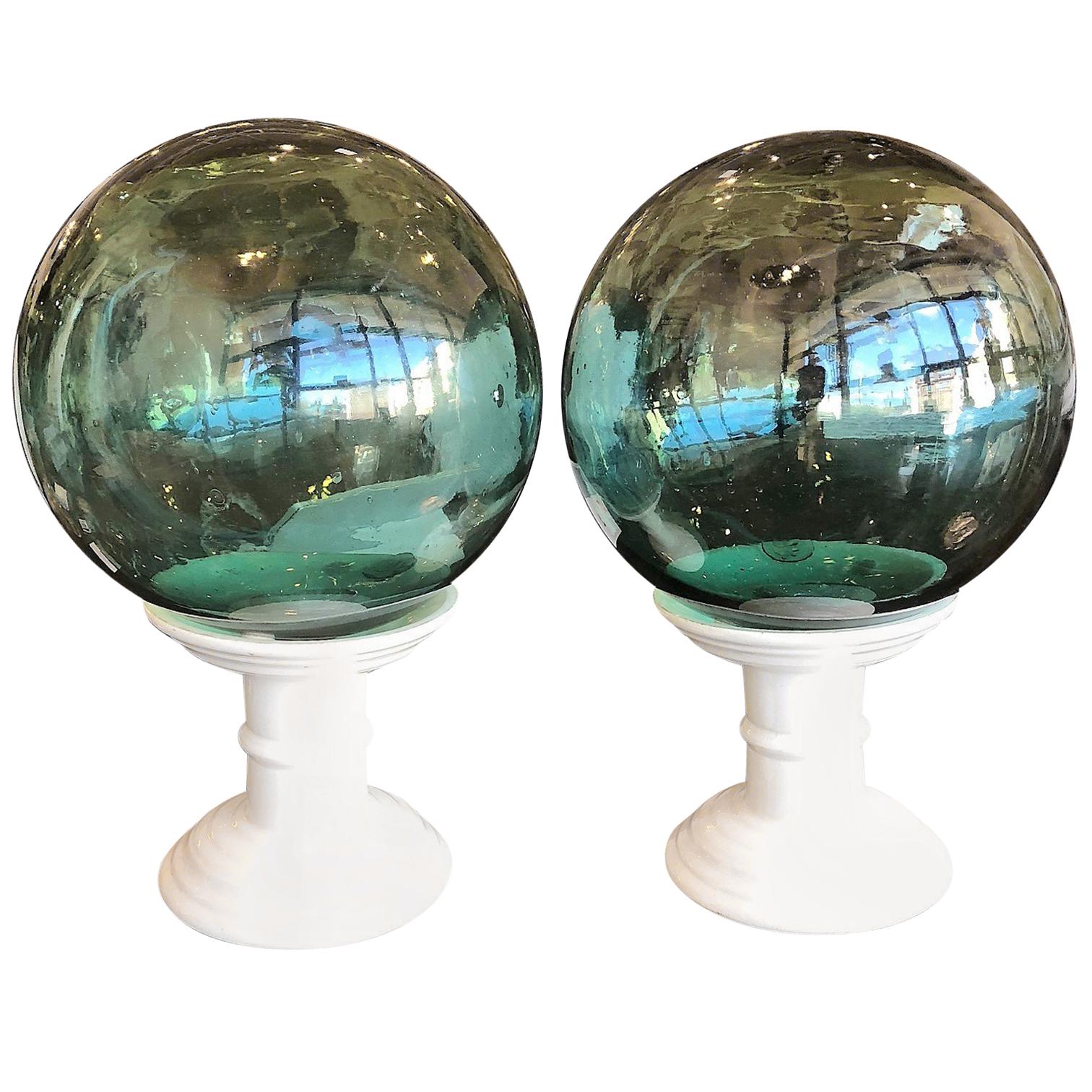 Pair of Early 20th Century Handblown Glass Orbs For Sale