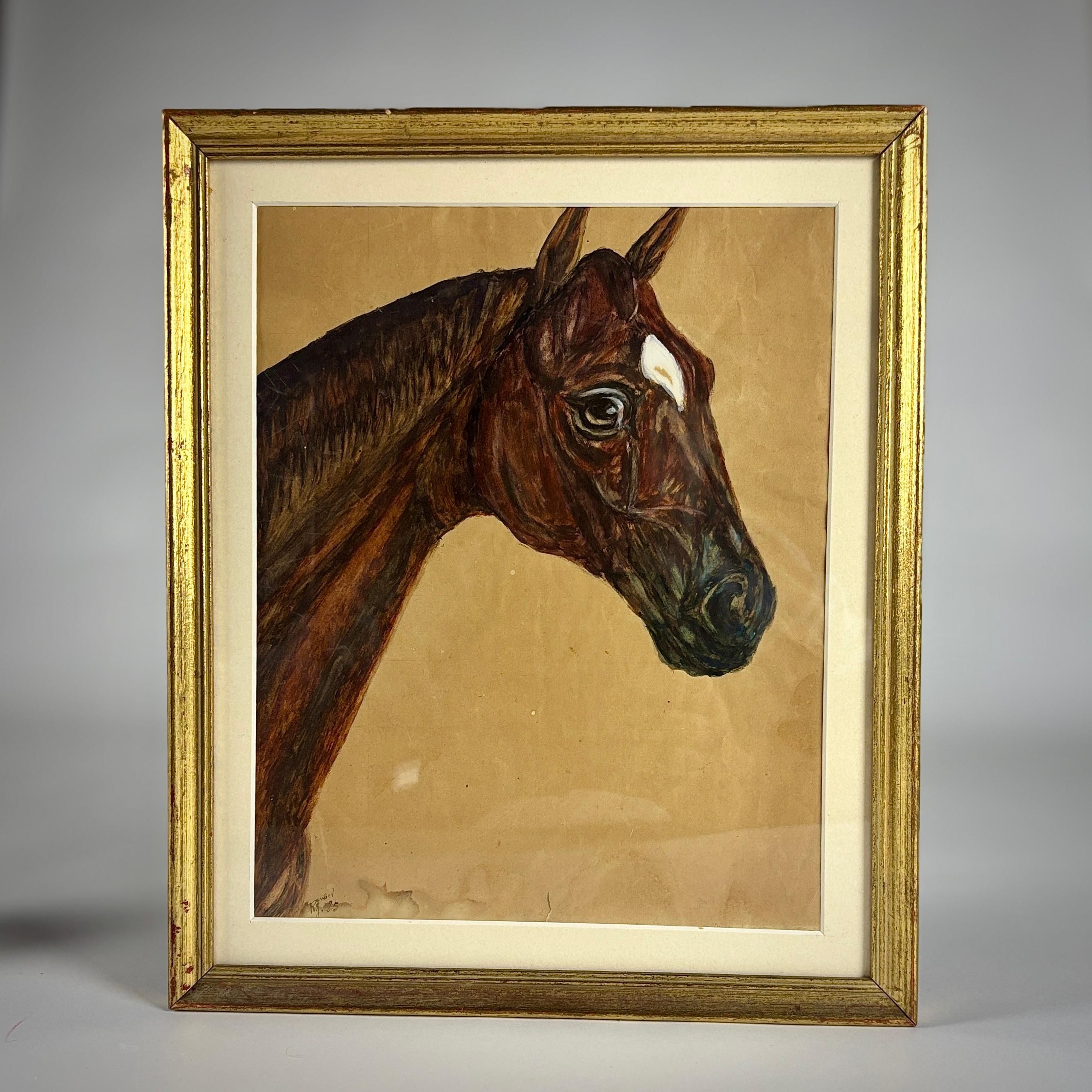 Paire de portraits de chevaux du début du 20e siècle État moyen - En vente à Pease pottage, West Sussex