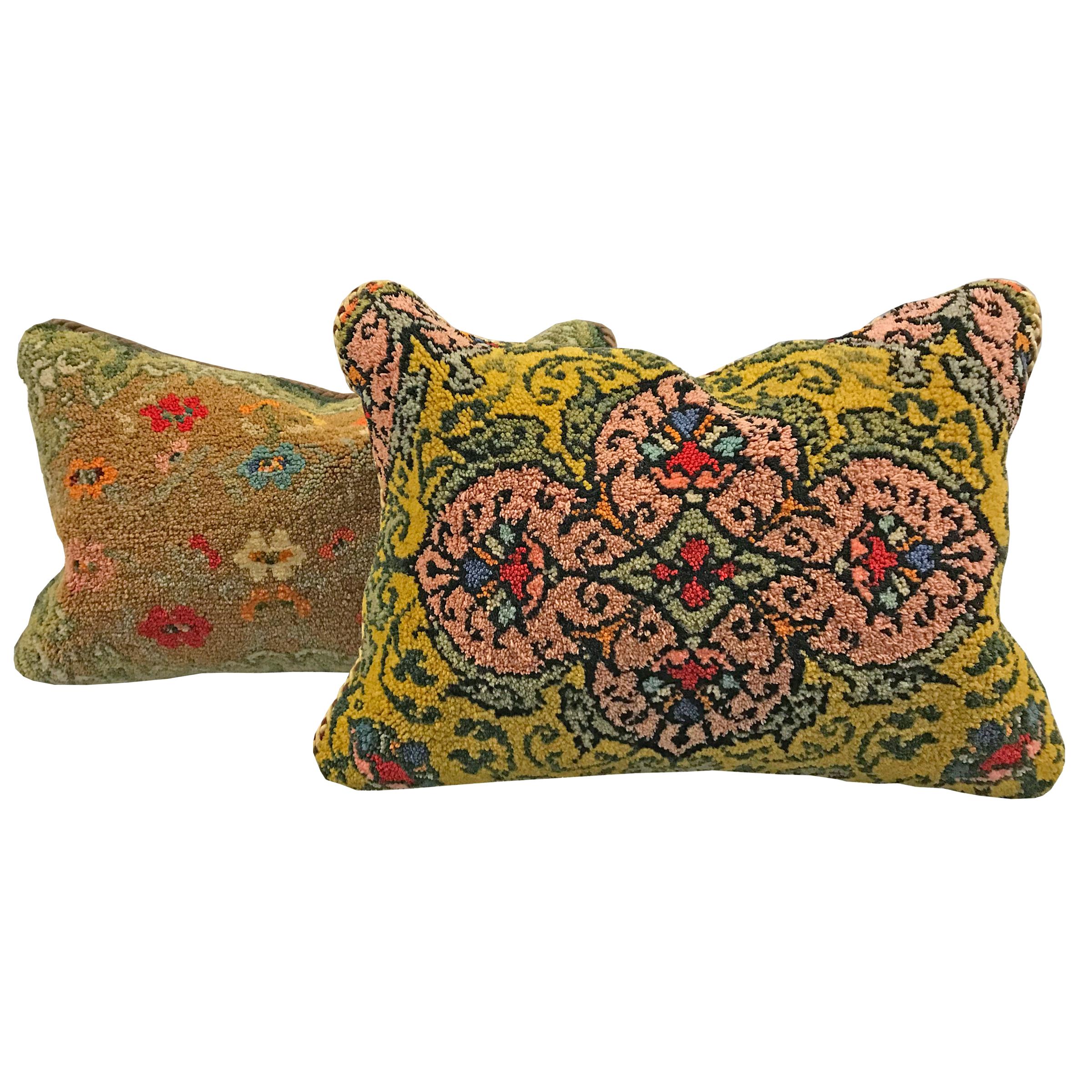 Pair of Early 20th Century Hungarian Hook Rug Pillows
