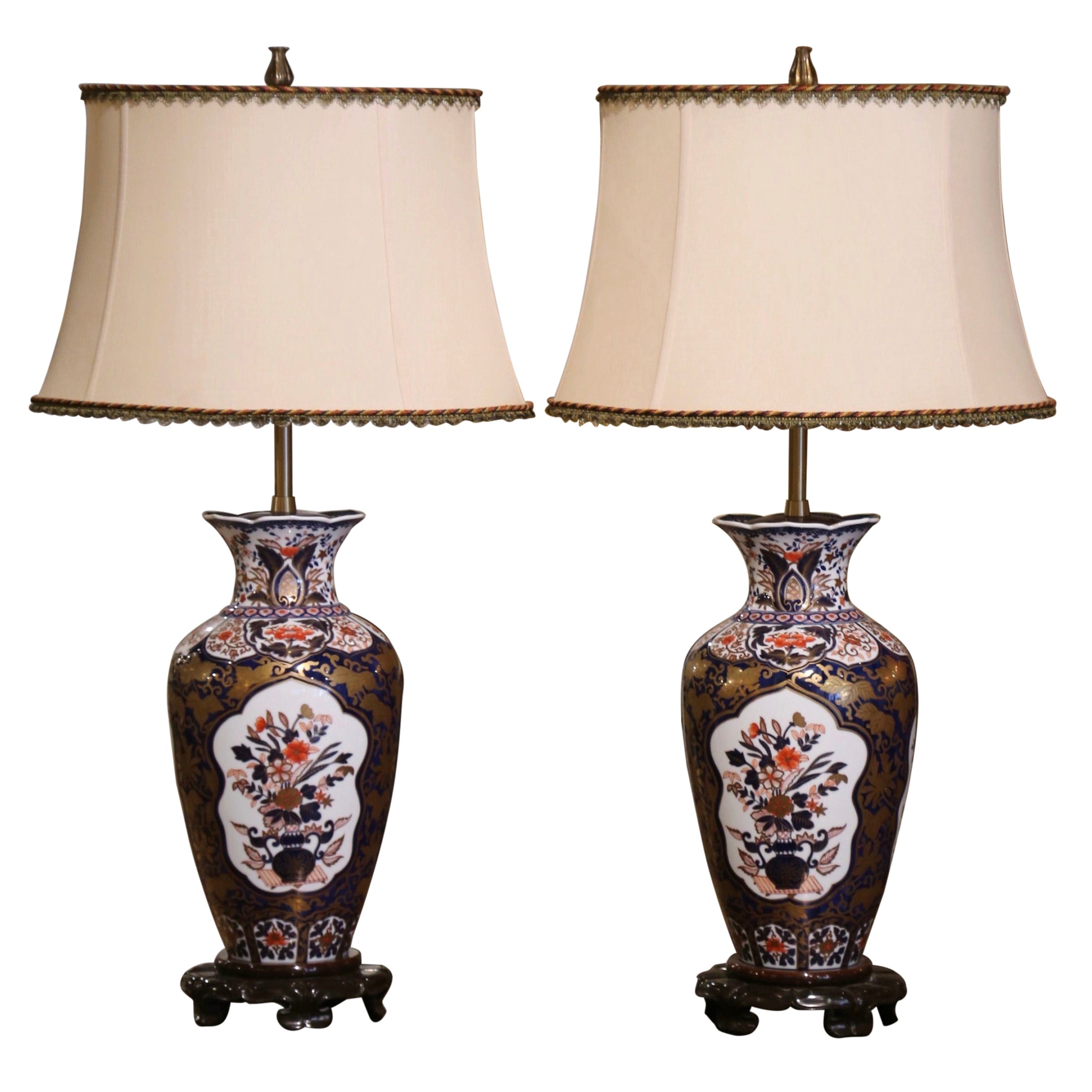 Pair of Early 20th Century Imari Porcelain Vases Mounted as Table Lamps