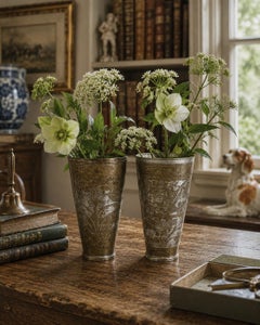 Pair of Early 20th Century Indian Etched Brass Lassi Cups or Vases