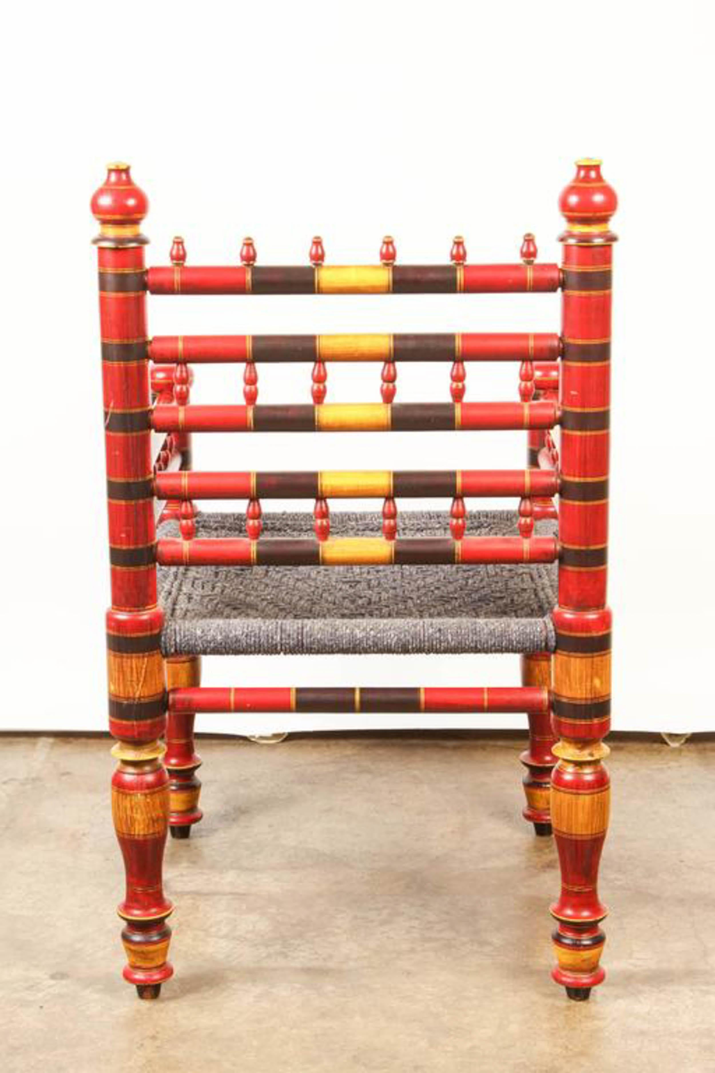 Pair of Early 20th Century Indian Painted Armchairs in Bold Hues 2