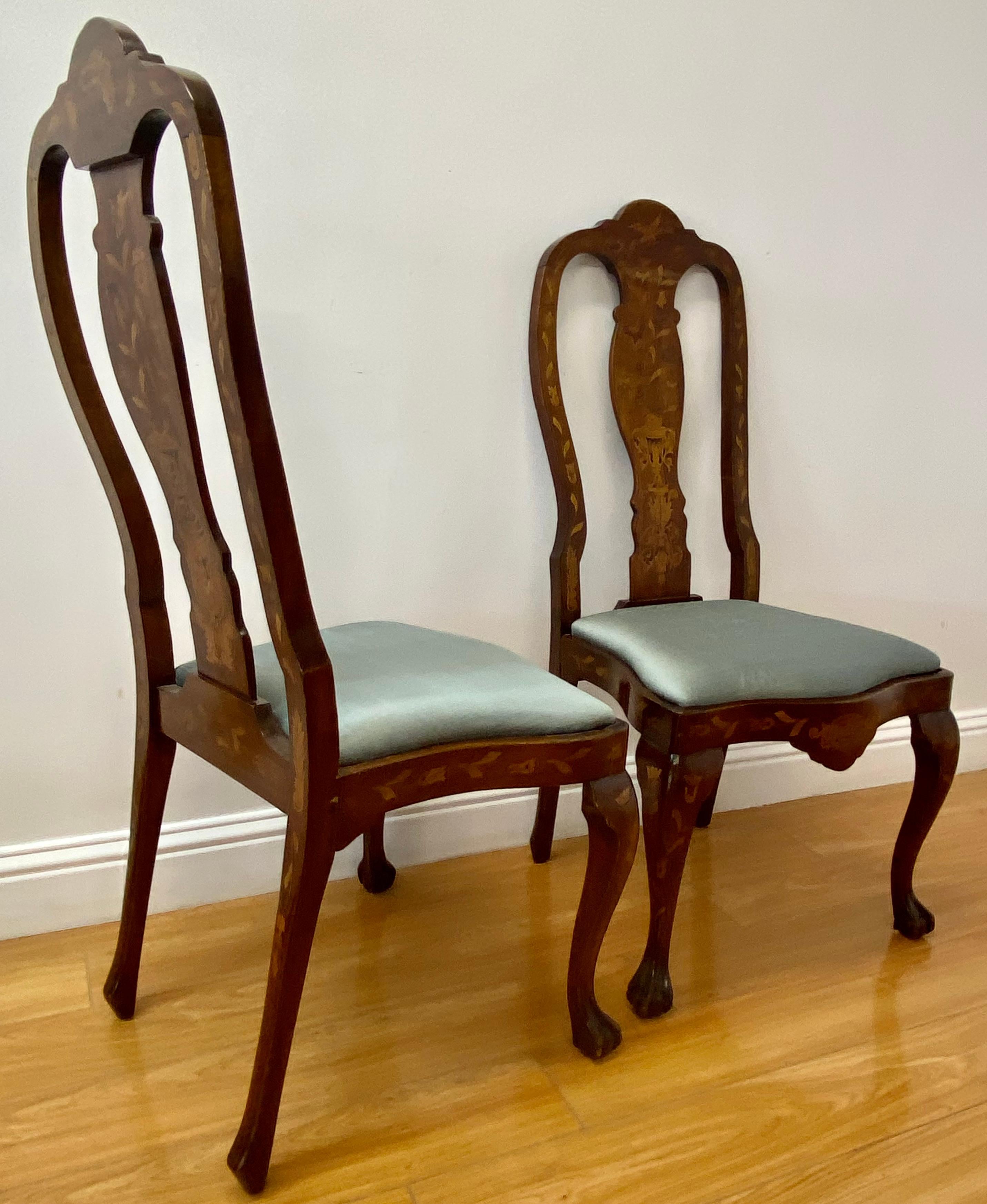 Pair of Early 20th Century Inlaid Chippendale Style Side Chairs For Sale 7