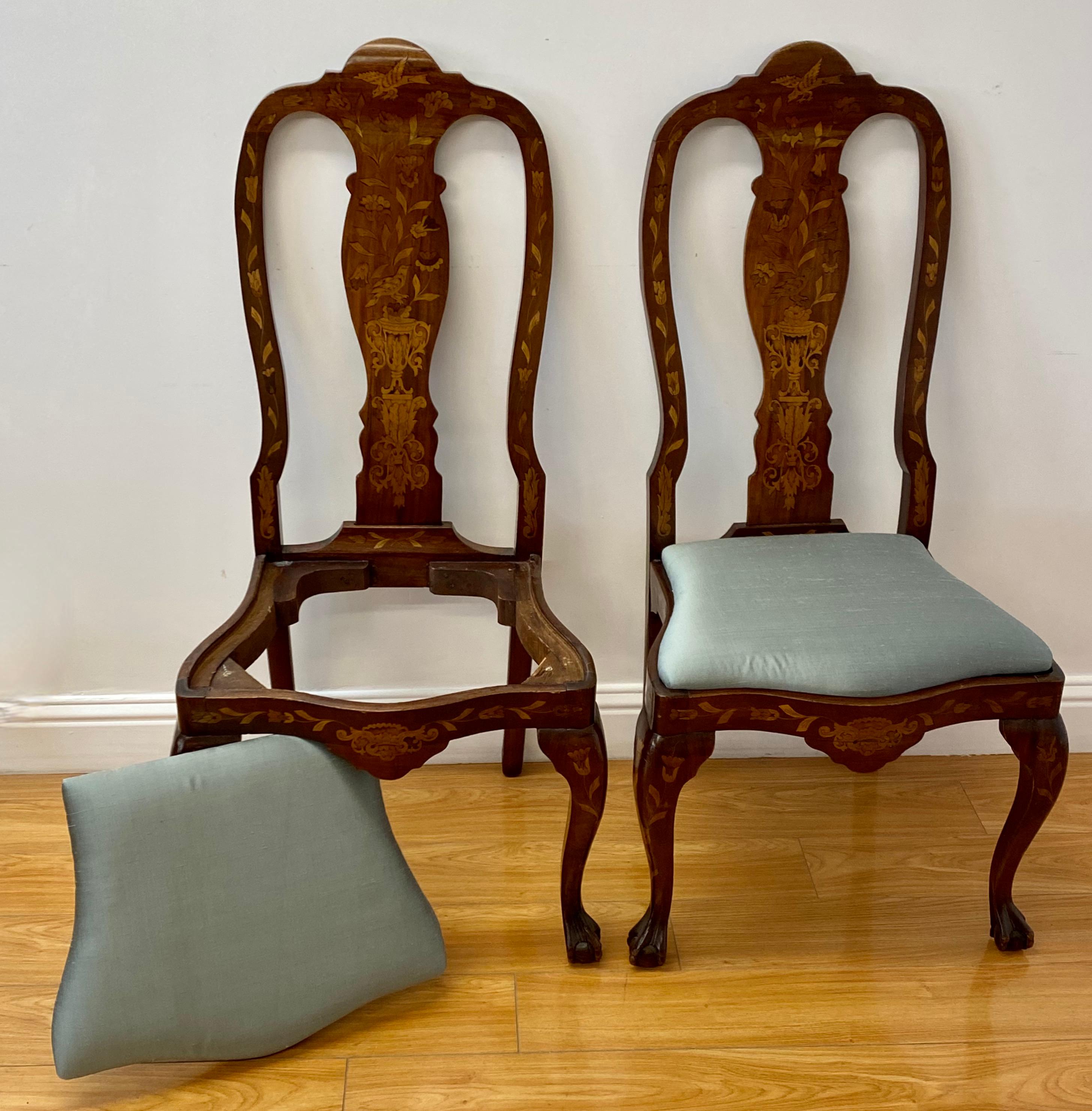 English Pair of Early 20th Century Inlaid Chippendale Style Side Chairs For Sale