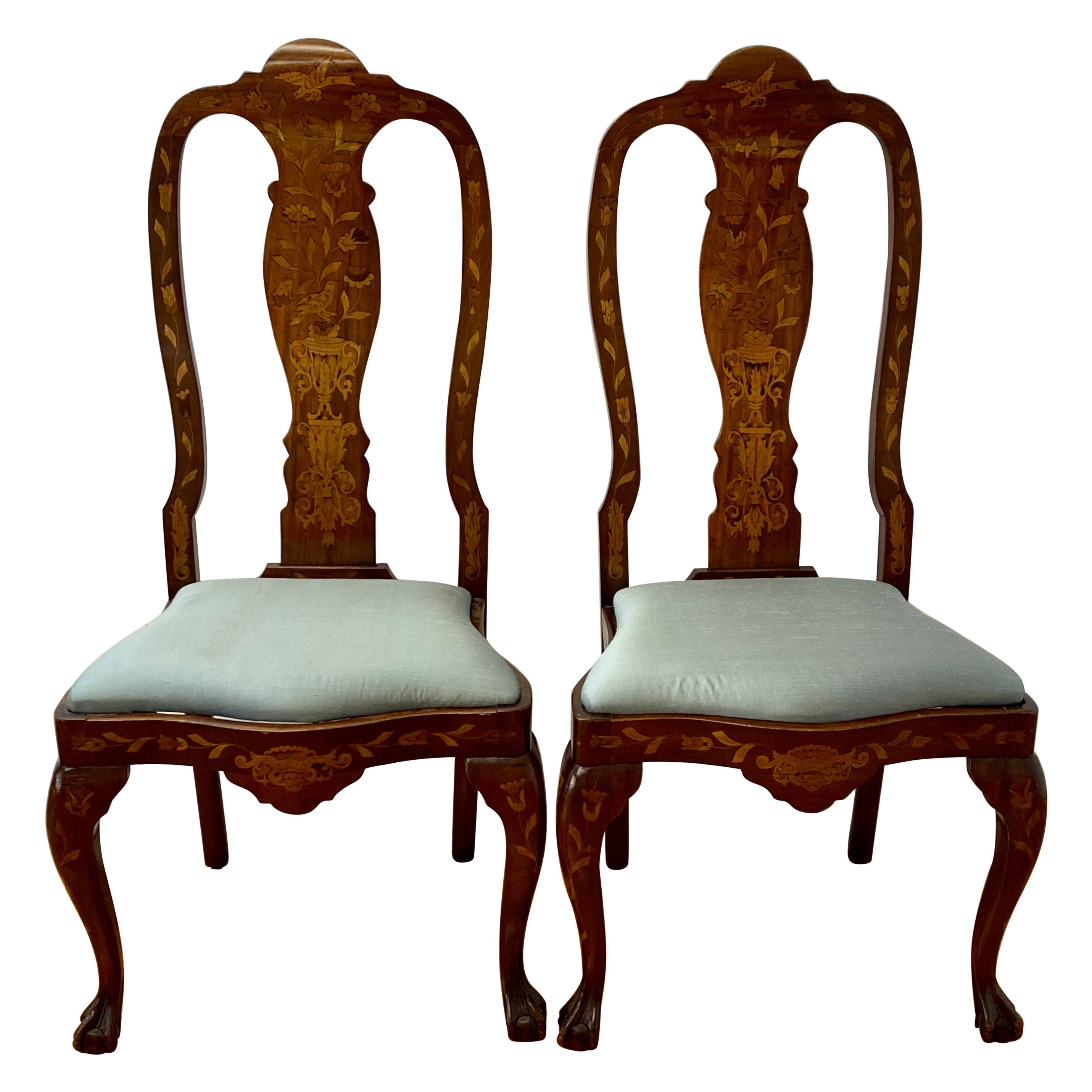 Pair of Early 20th Century Inlaid Chippendale Style Side Chairs