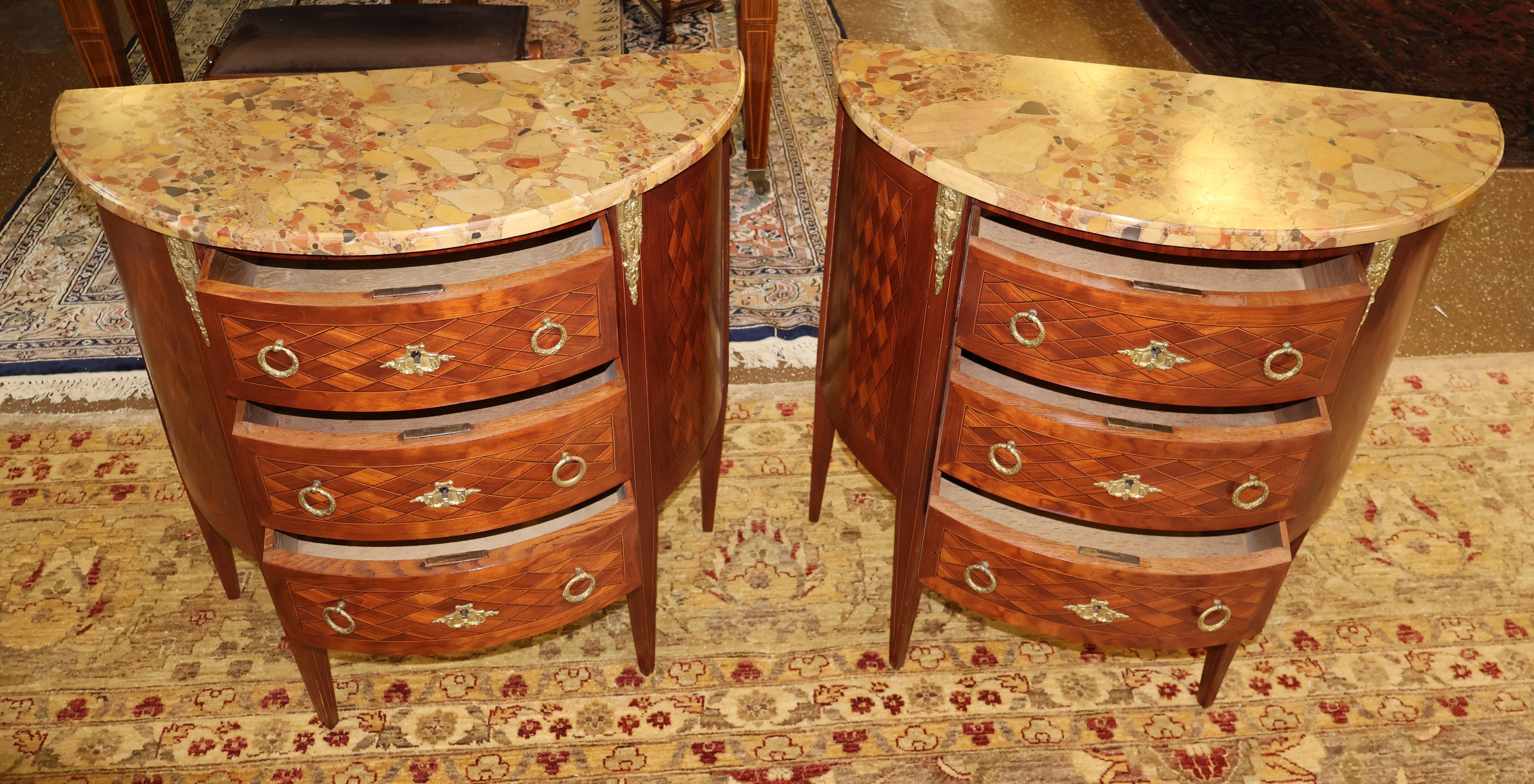 Pair of Early 20th Century Inlaid  French Marble Top End Table Night Stands 6