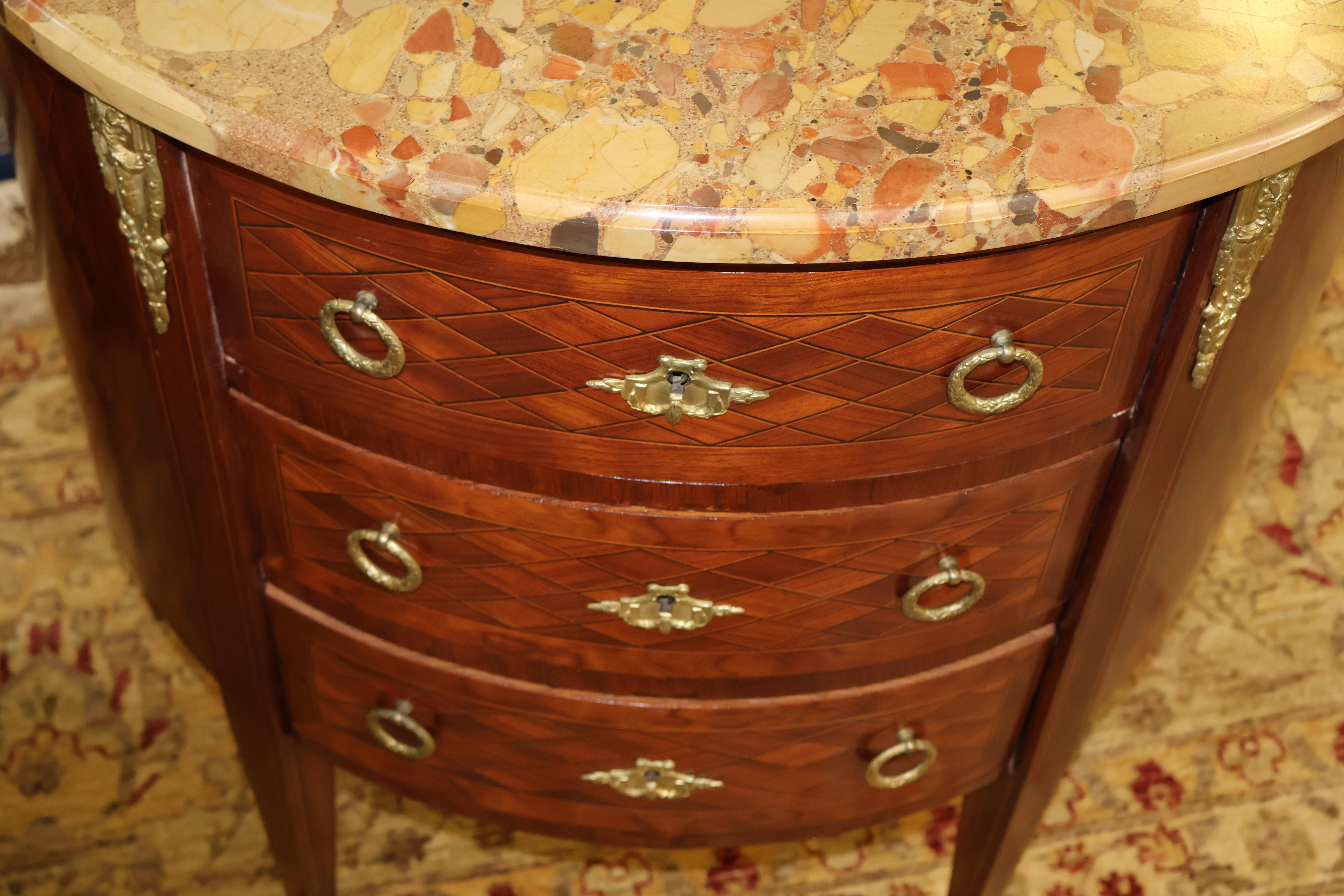 Pair of Early 20th Century Inlaid  French Marble Top End Table Night Stands 7