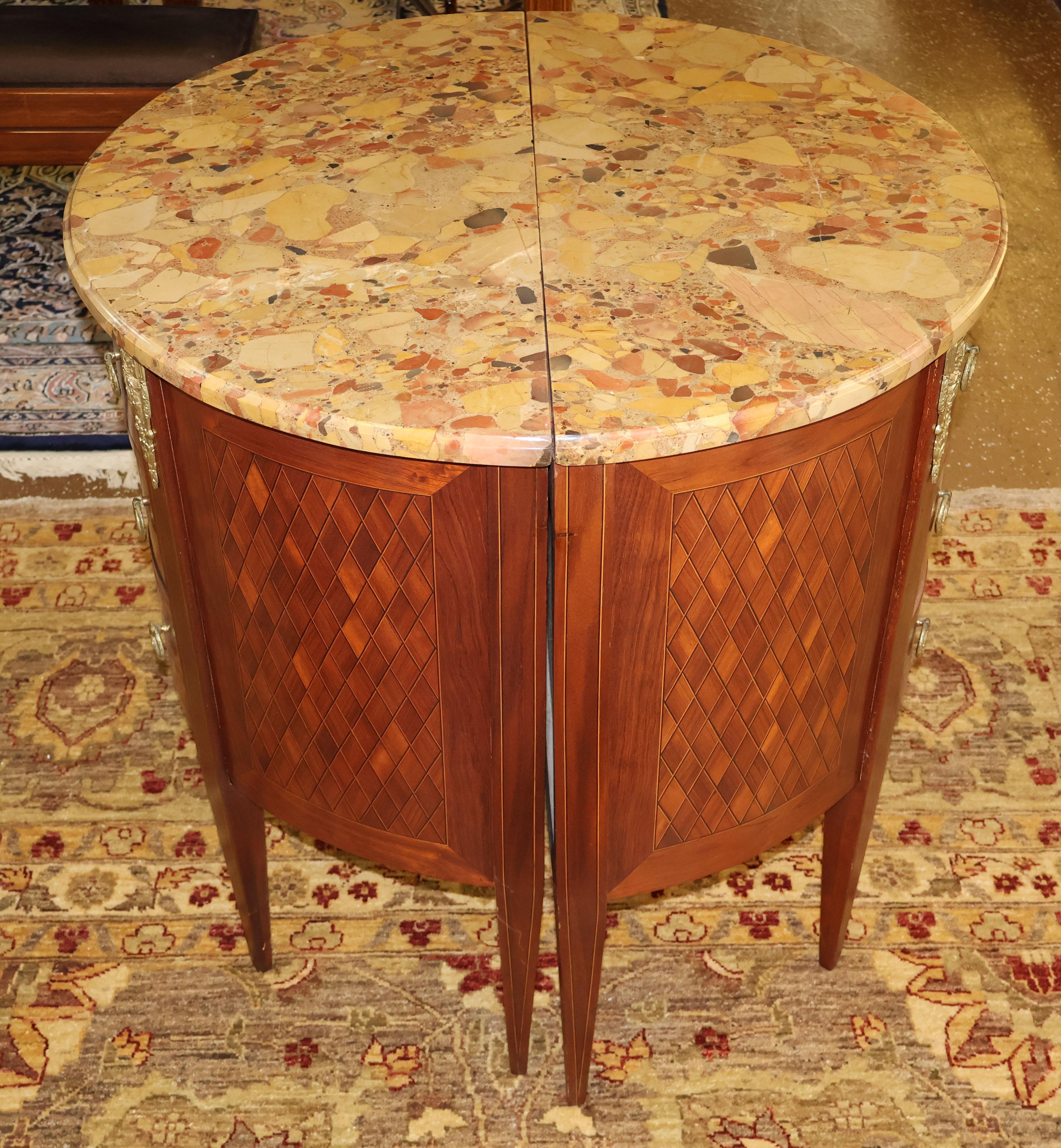 Pair of Early 20th Century Inlaid  French Marble Top End Table Night Stands 9