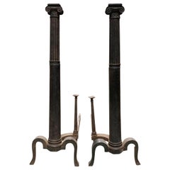 Pair of Early 20th Century Iron Andirons with Iconic Capitol, Possibly American