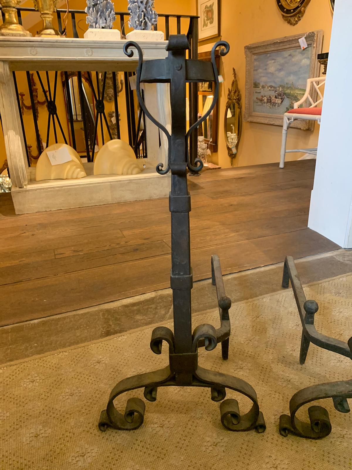 Pair of Early 20th Century Iron Andirons with Port Warmers For Sale 8
