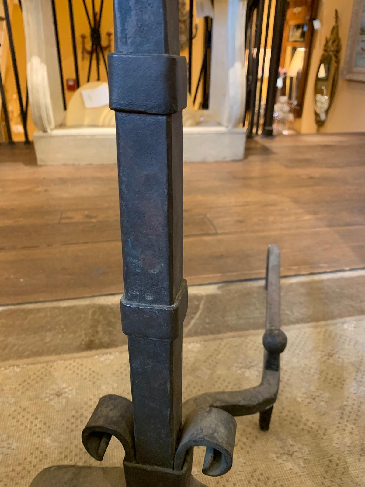 Pair of Early 20th Century Iron Andirons with Port Warmers For Sale 11