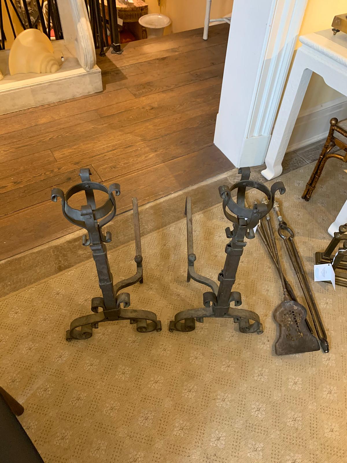 Pair of Early 20th Century Iron Andirons with Port Warmers For Sale 13