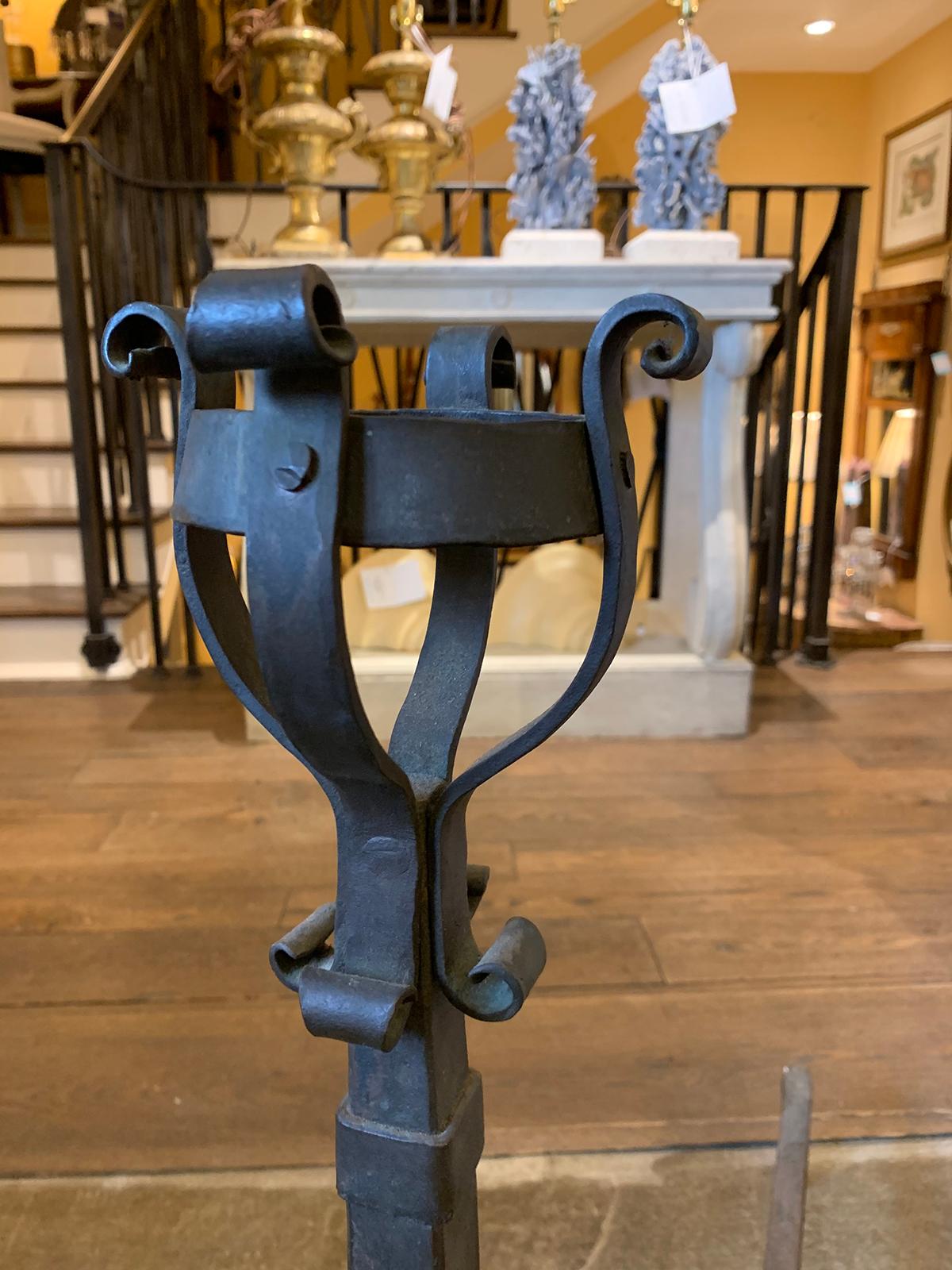 Pair of Early 20th Century Iron Andirons with Port Warmers For Sale 2