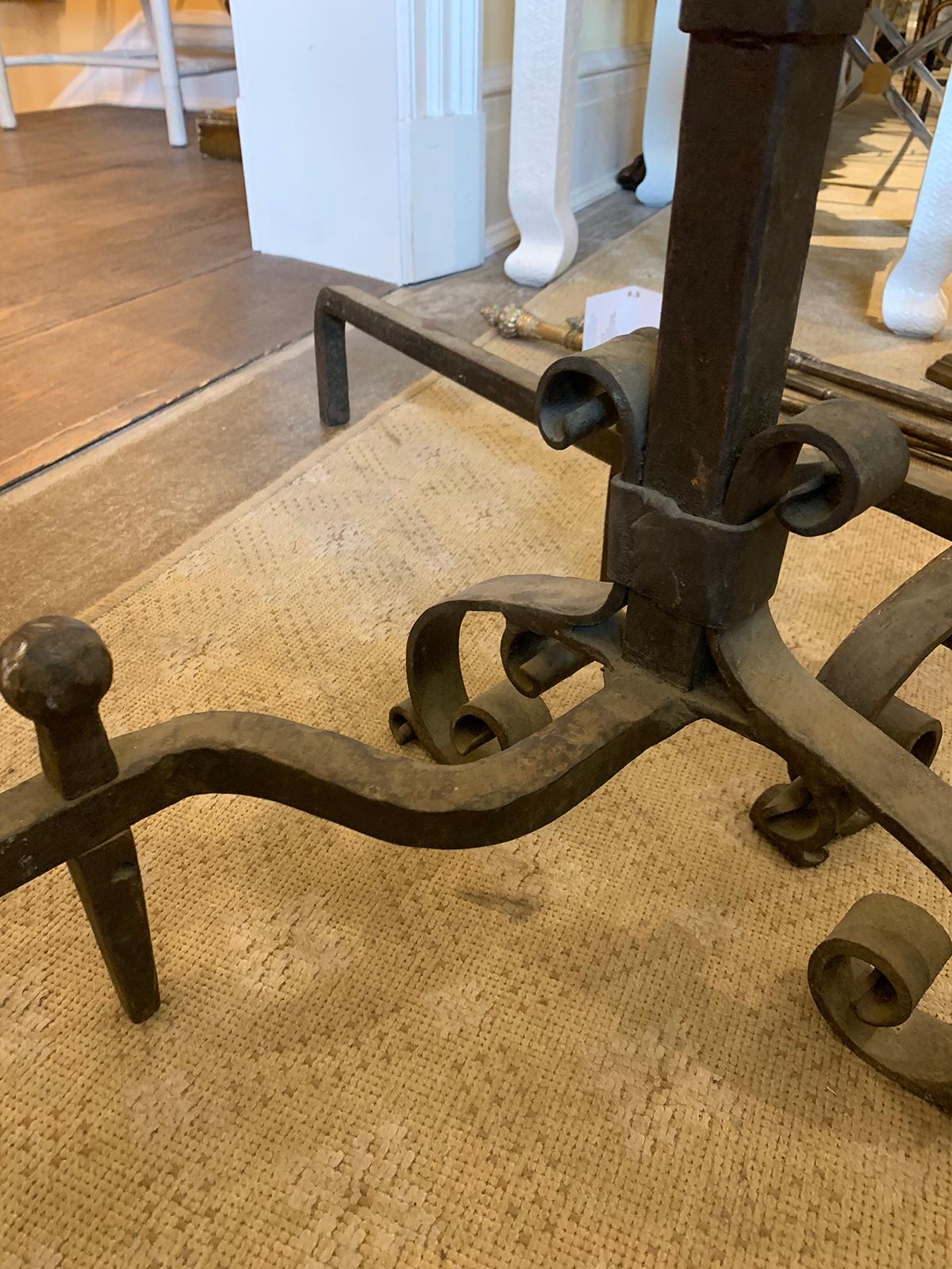 Pair of Early 20th Century Iron Andirons with Port Warmers For Sale 6