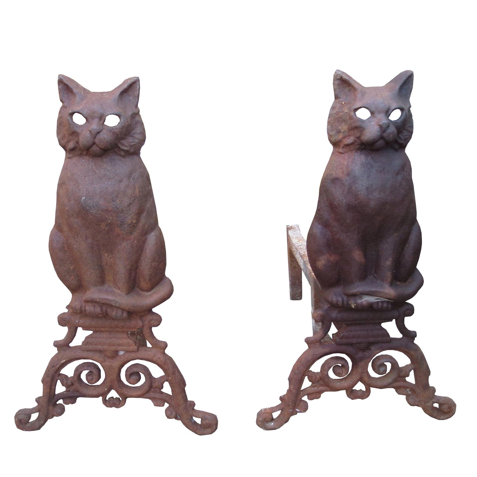 Pair of Early 20th Century Iron Cat Andirons