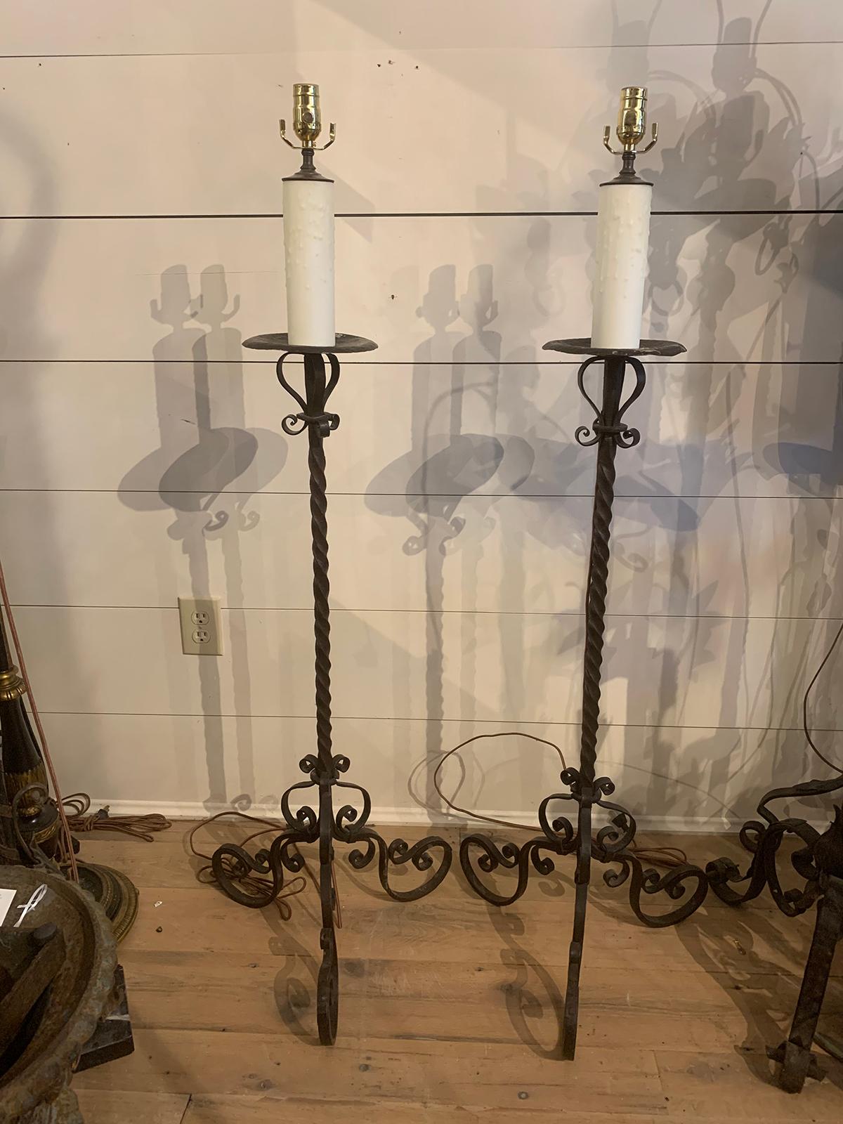 Pair of early 20th century iron floor lamps
New wiring
