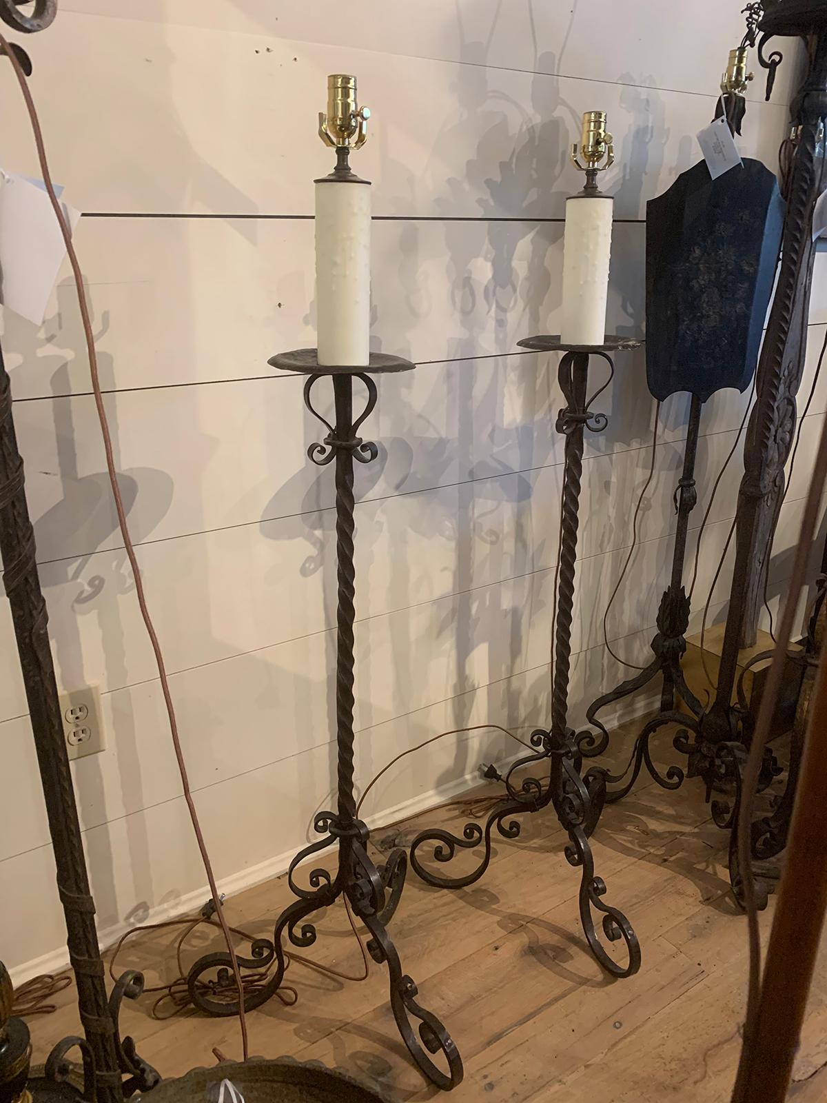 Pair of Early 20th Century Iron Floor Lamps In Good Condition In Atlanta, GA