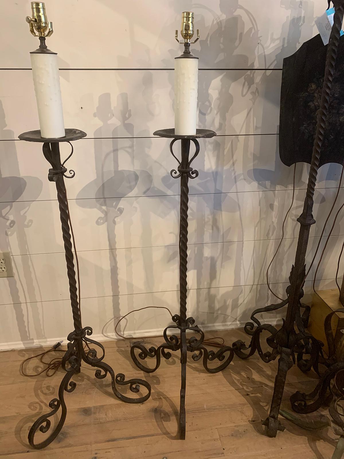 Pair of Early 20th Century Iron Floor Lamps 1