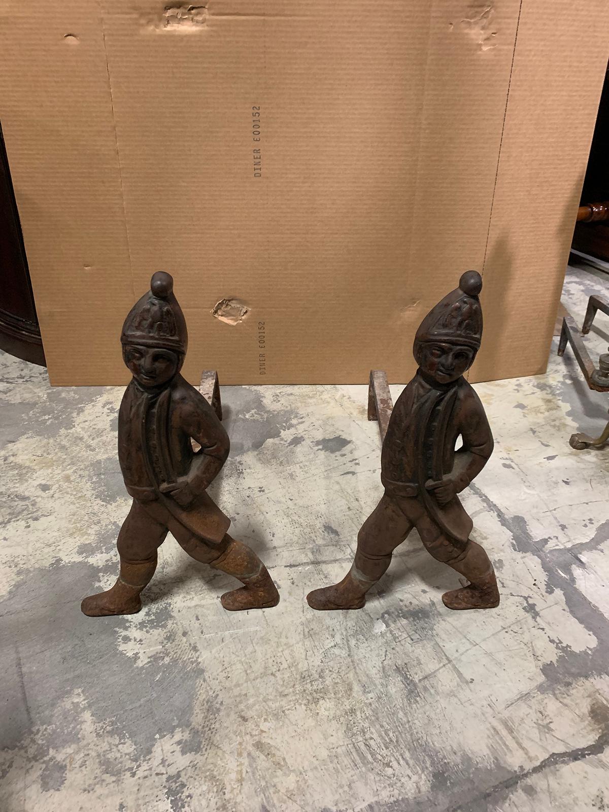 Pair of Early 20th Century Iron Hessian Soldier Andirons For Sale 7