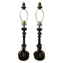 Pair of Early 20th Century Iron Lamps with Gilt Details