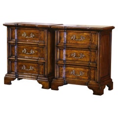Pair of Early 20th Century Italian Baroque Walnut Marquetry Bedside Tables