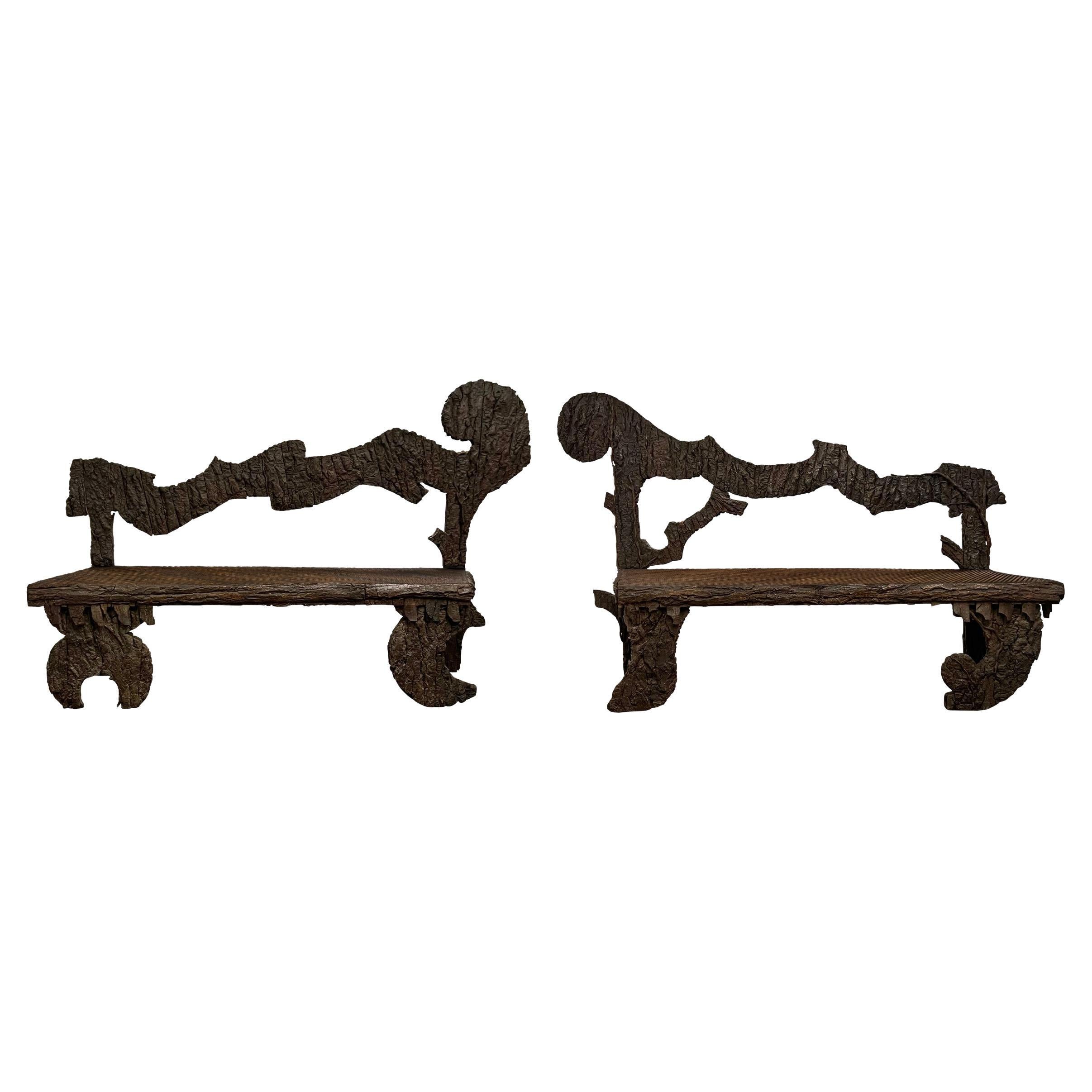 Pair of Early 20th Century Italian Benches from a Tyrolean Chalet For Sale
