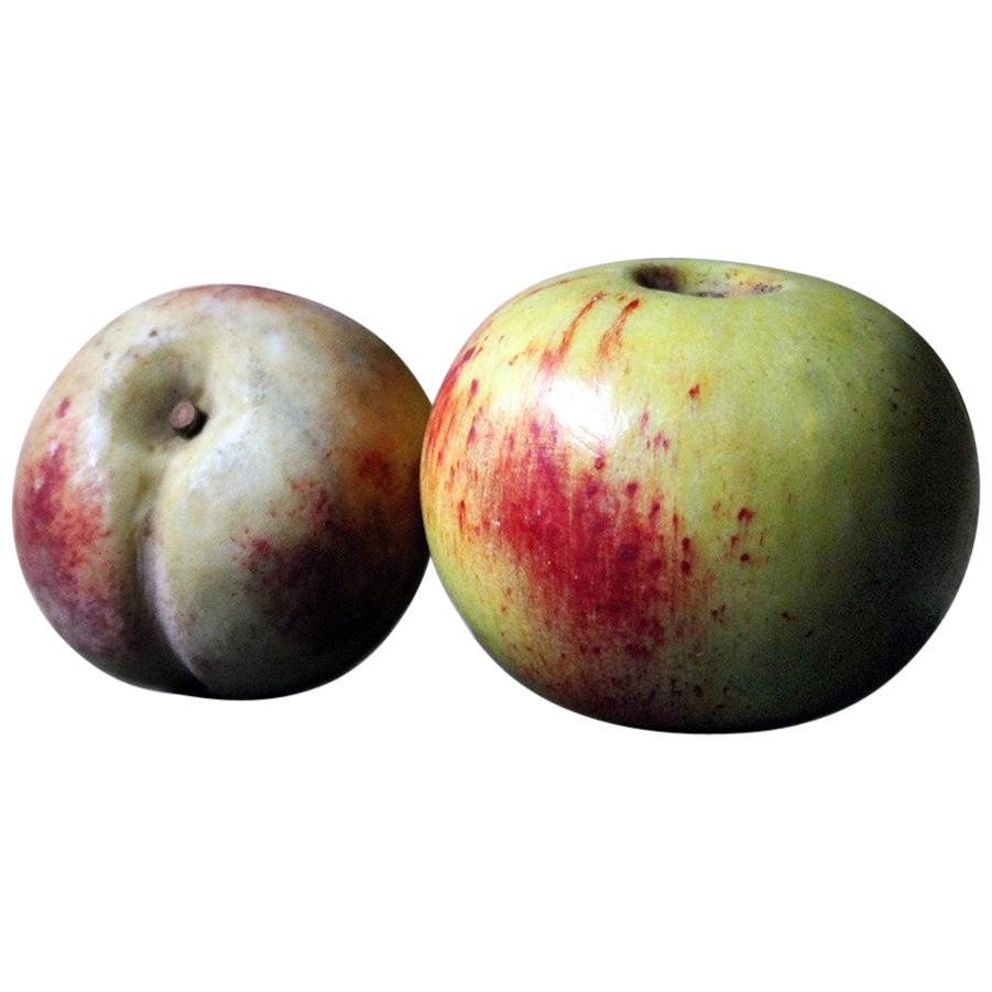 Pair of Early 20th Century Italian Carved Marble Faux Fruits as an Apple & Peach