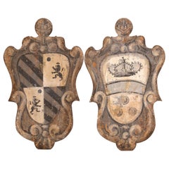 Pair of Early 20th Century Italian Carved Painted Wall Hanging Shields