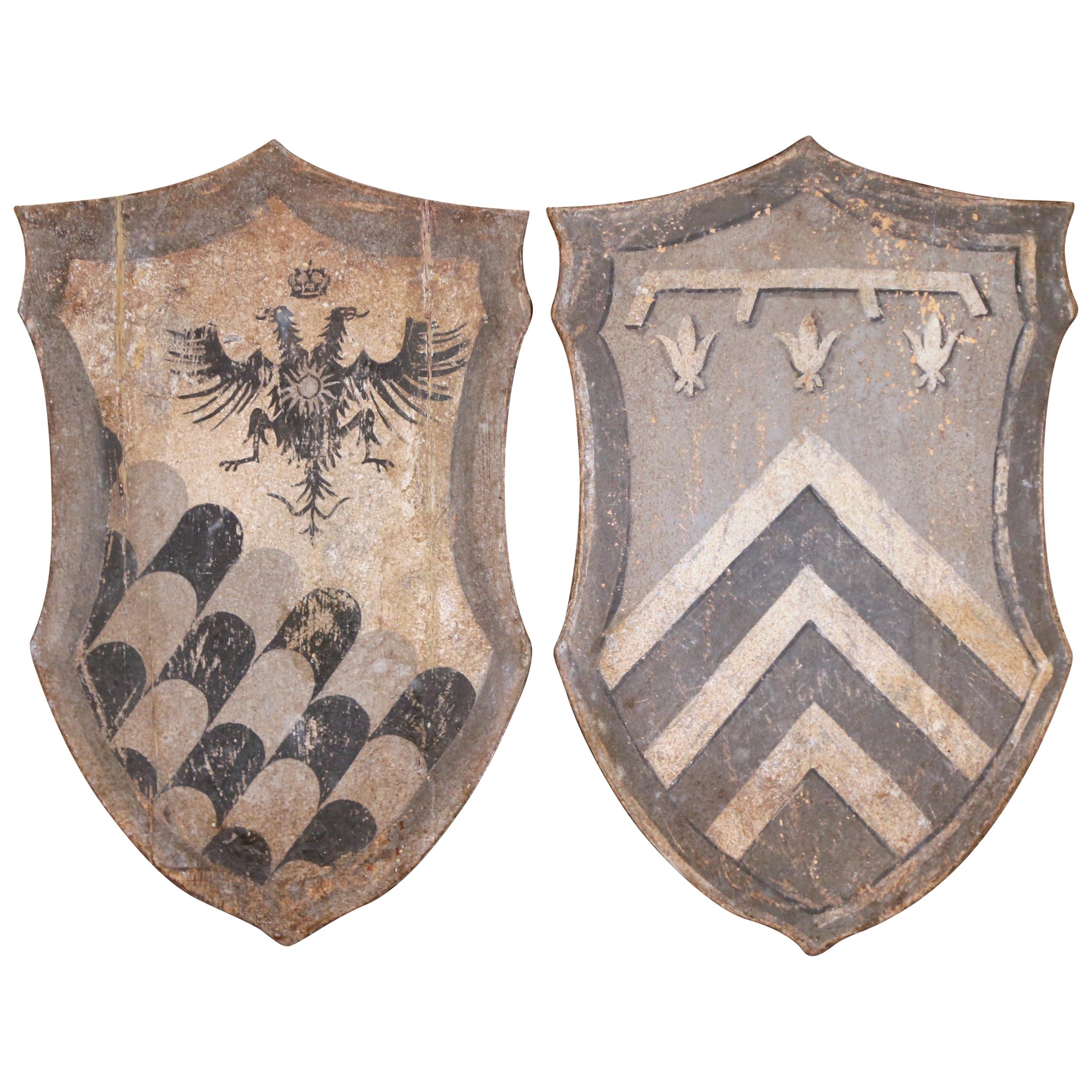 Pair of Early 20th Century Italian Carved Painted Wall Hanging Shields