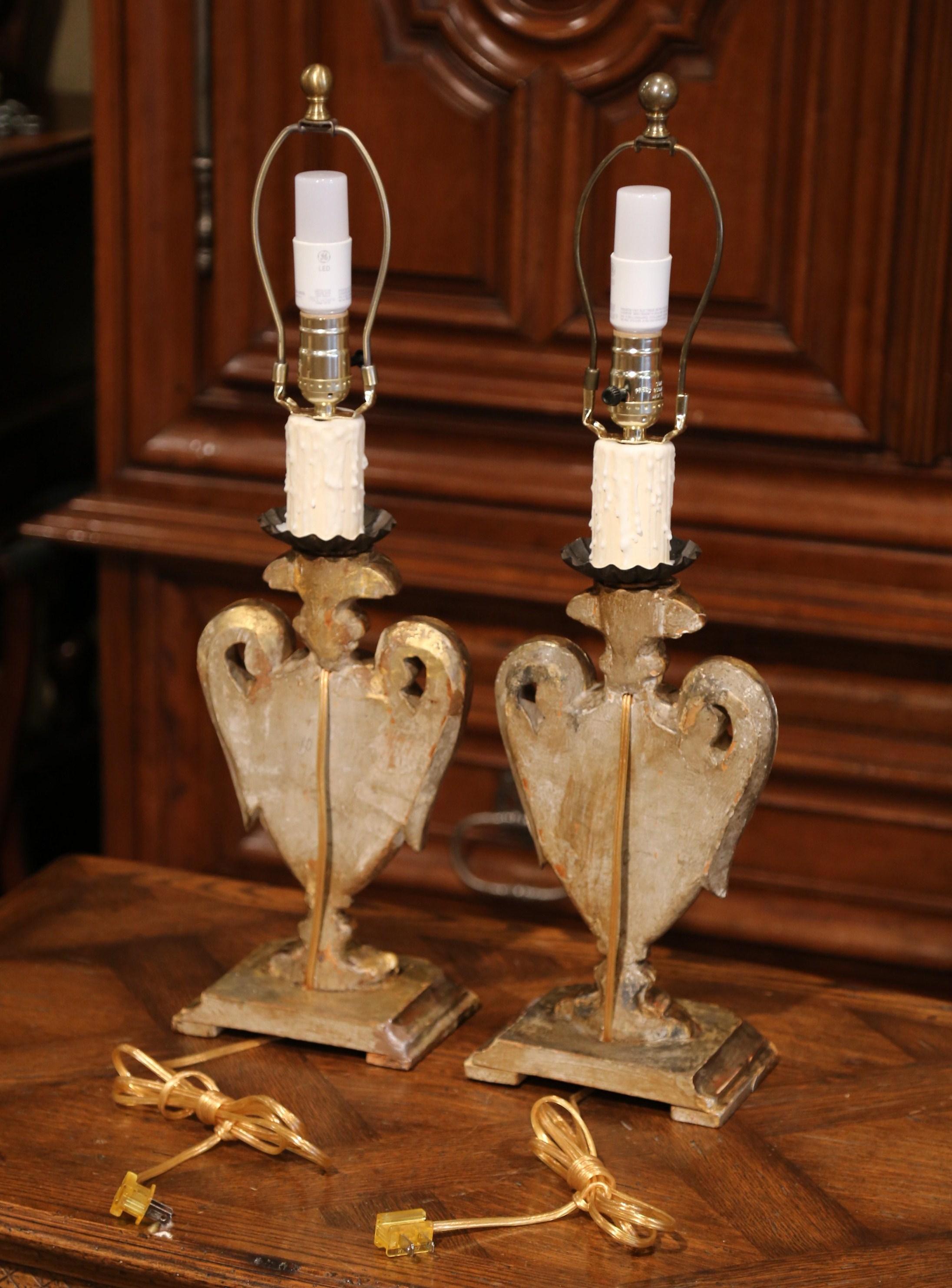 Pair of Early 20th Century Italian Carved Patinated Silver and Gilt Table Lamps 9