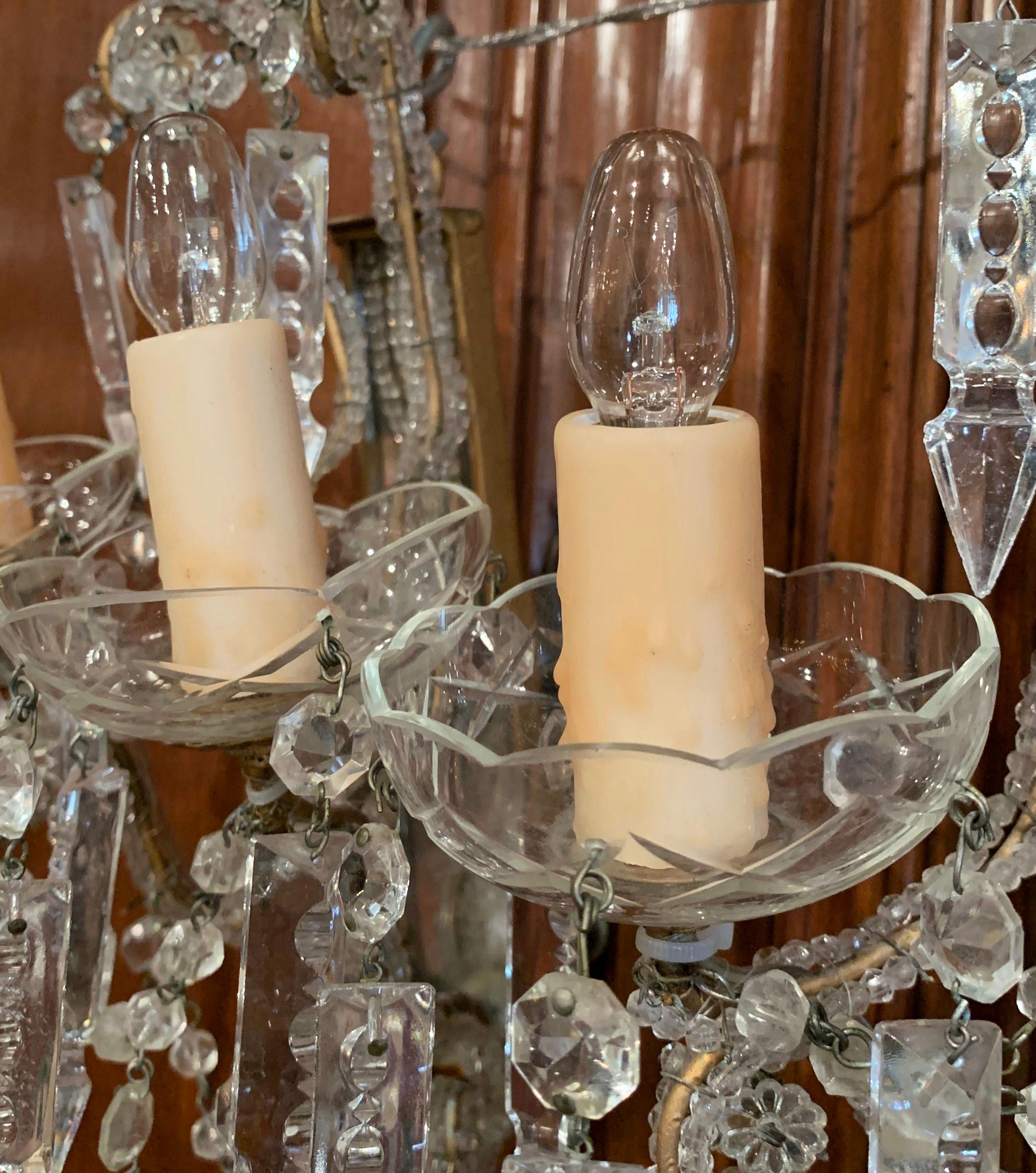 Pair of Early 20th Century Italian Crystal and Cut Glass Two-Light Wall Sconces For Sale 2