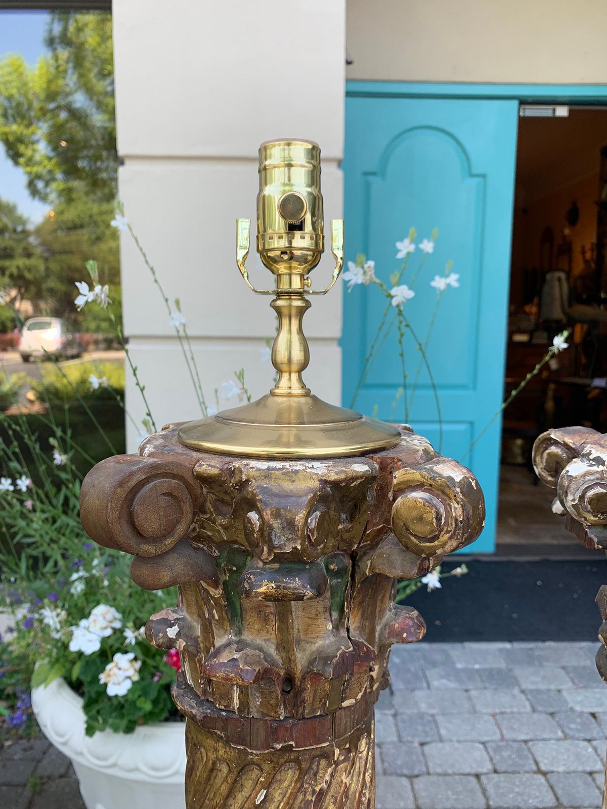 Pair of Early 20th Century Italian Giltwood Columns as Floor Lamps 11